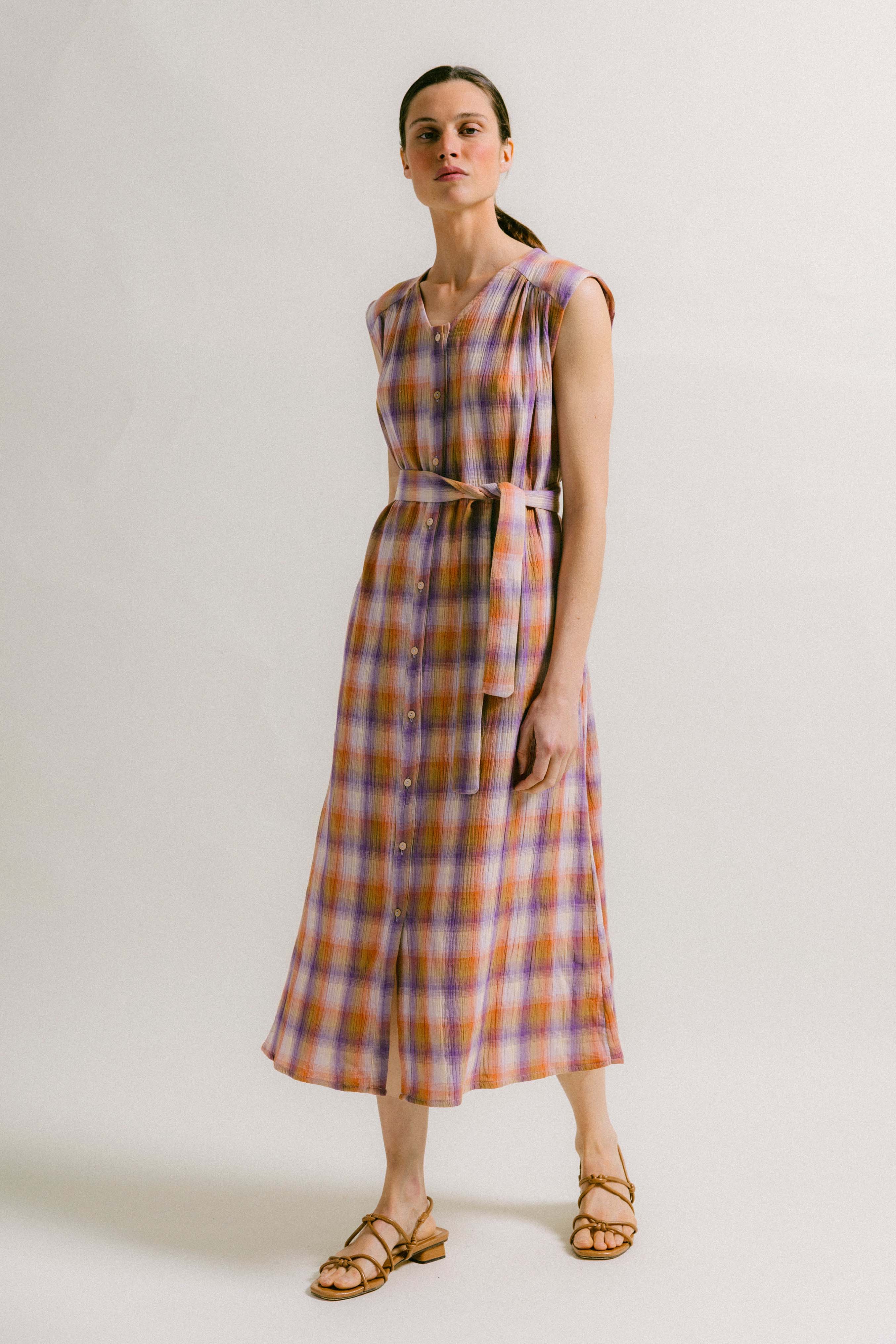 Vestido algodón malva mandarina OLIMPIA