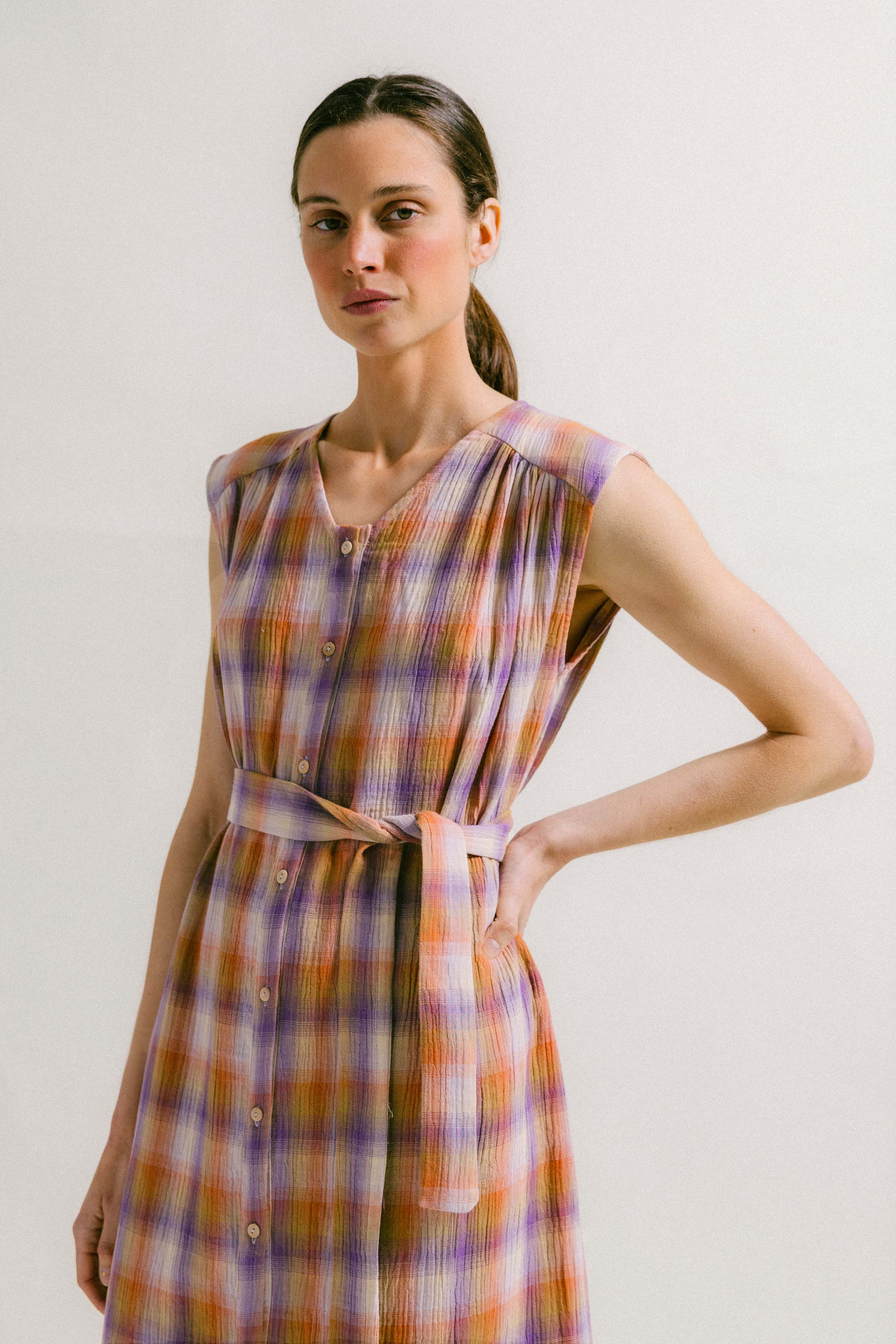 Vestido algodón malva mandarina OLIMPIA