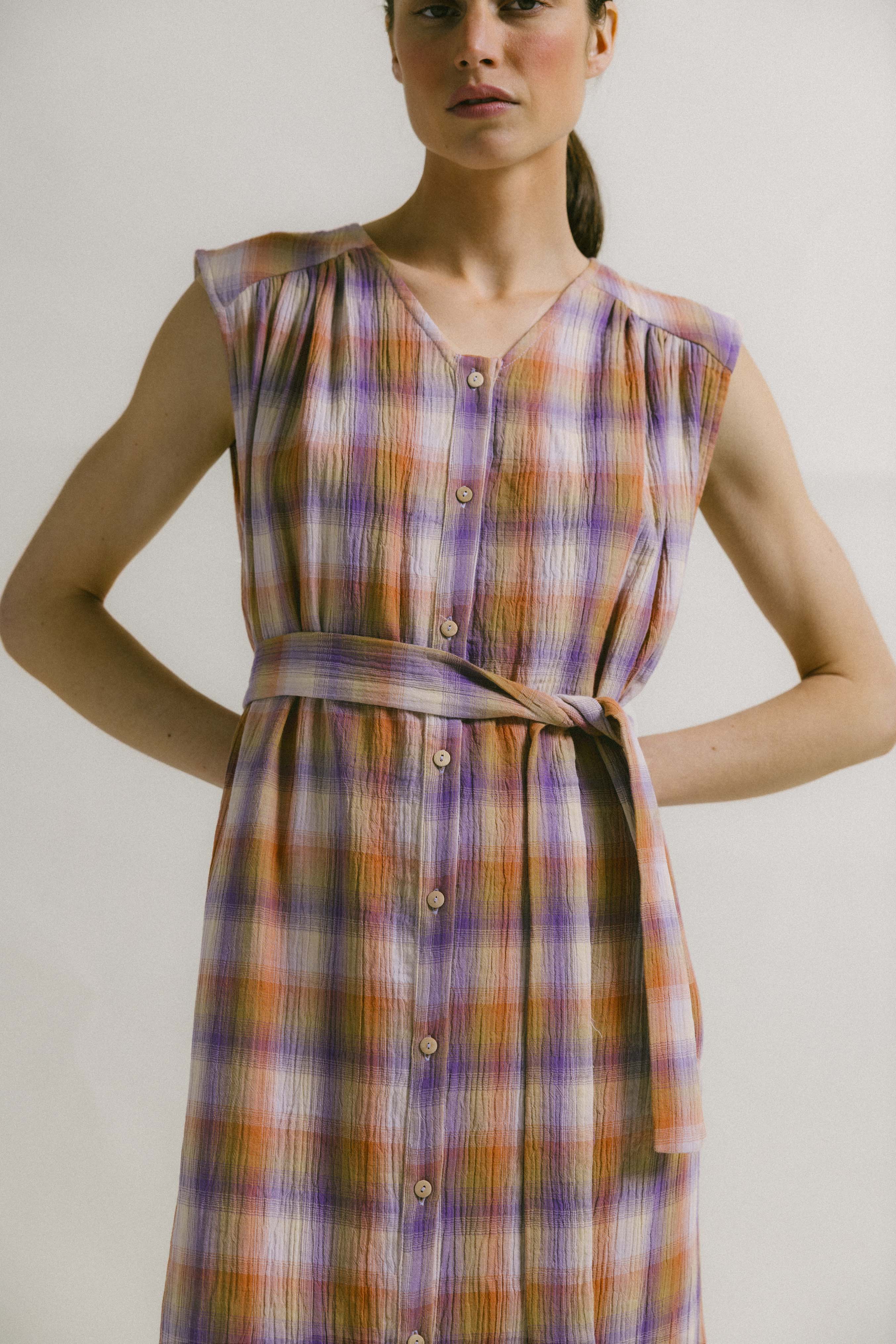 Vestido algodón malva mandarina OLIMPIA