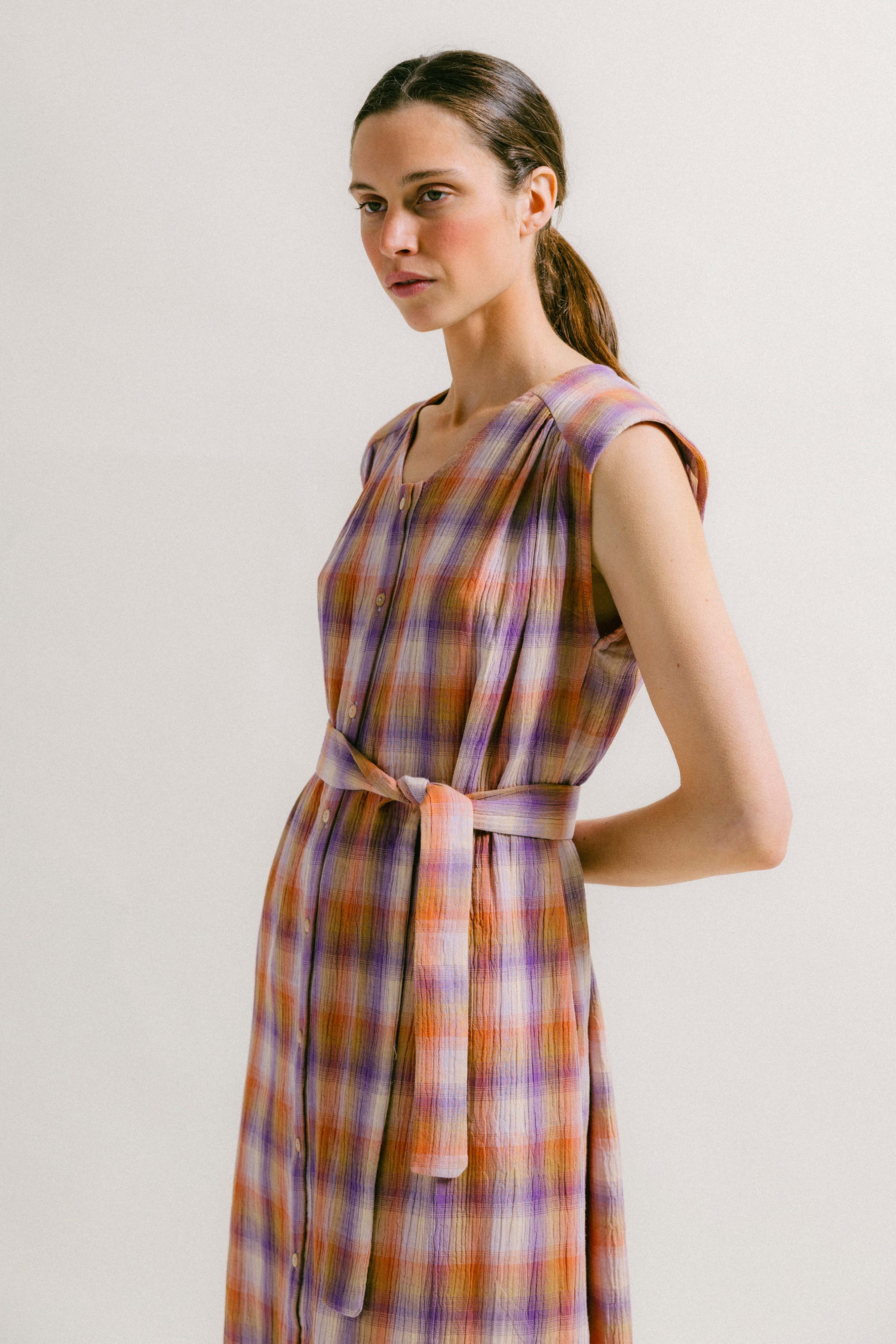 Vestido algodón malva mandarina OLIMPIA