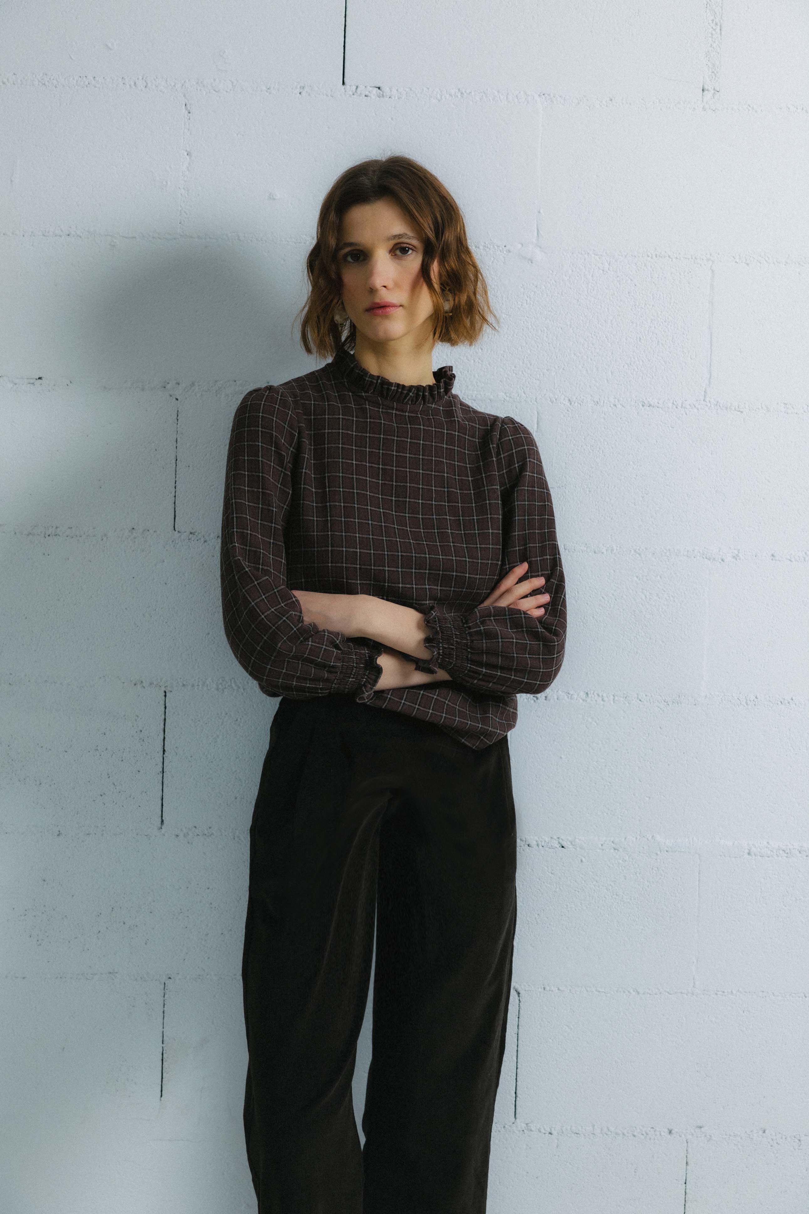 BLUSA PORI cuadros choco