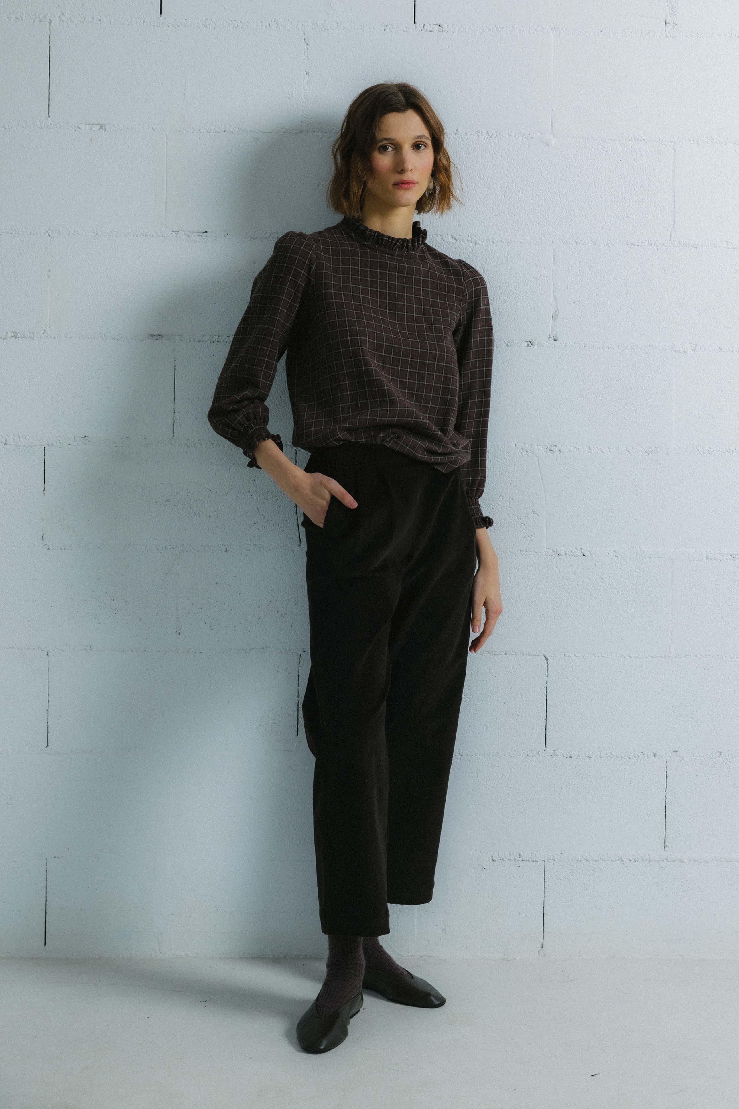 BLUSA PORI cuadros choco