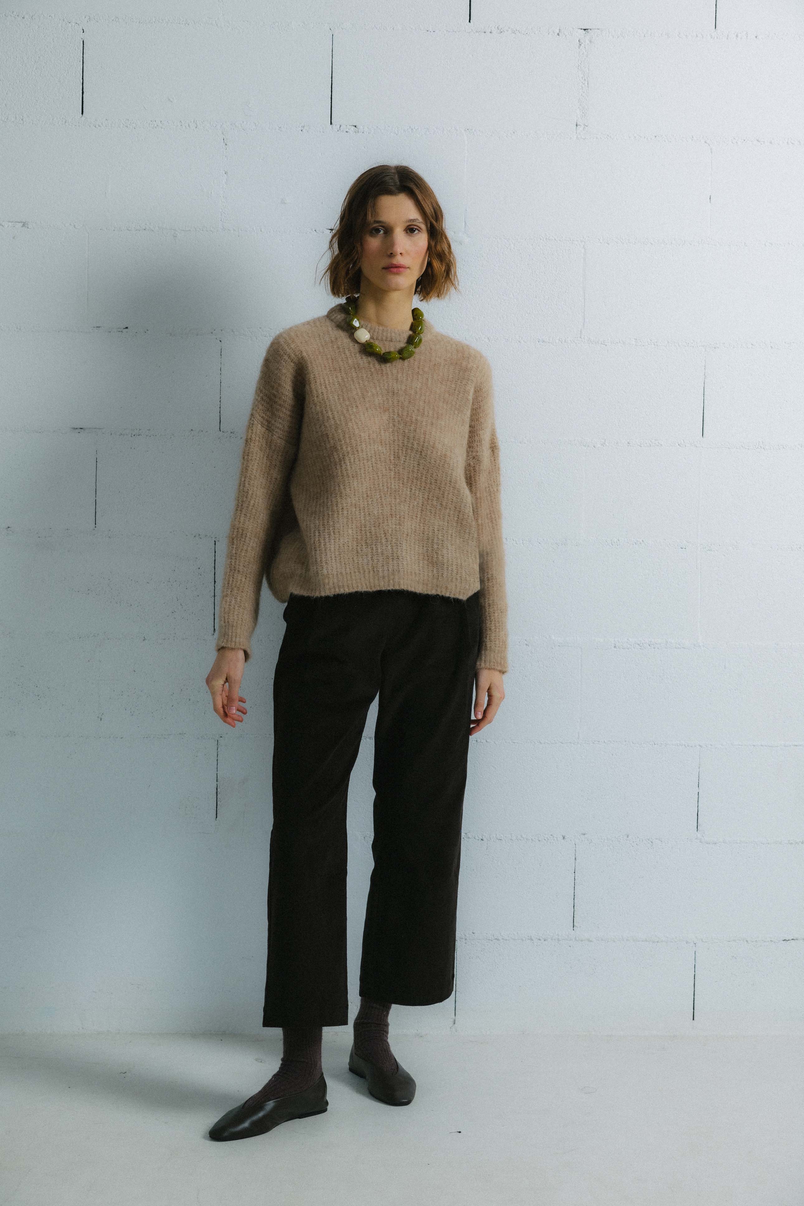 Jersey de punto EDIMBURGO BEIGE. Baby alpaca y lana merino