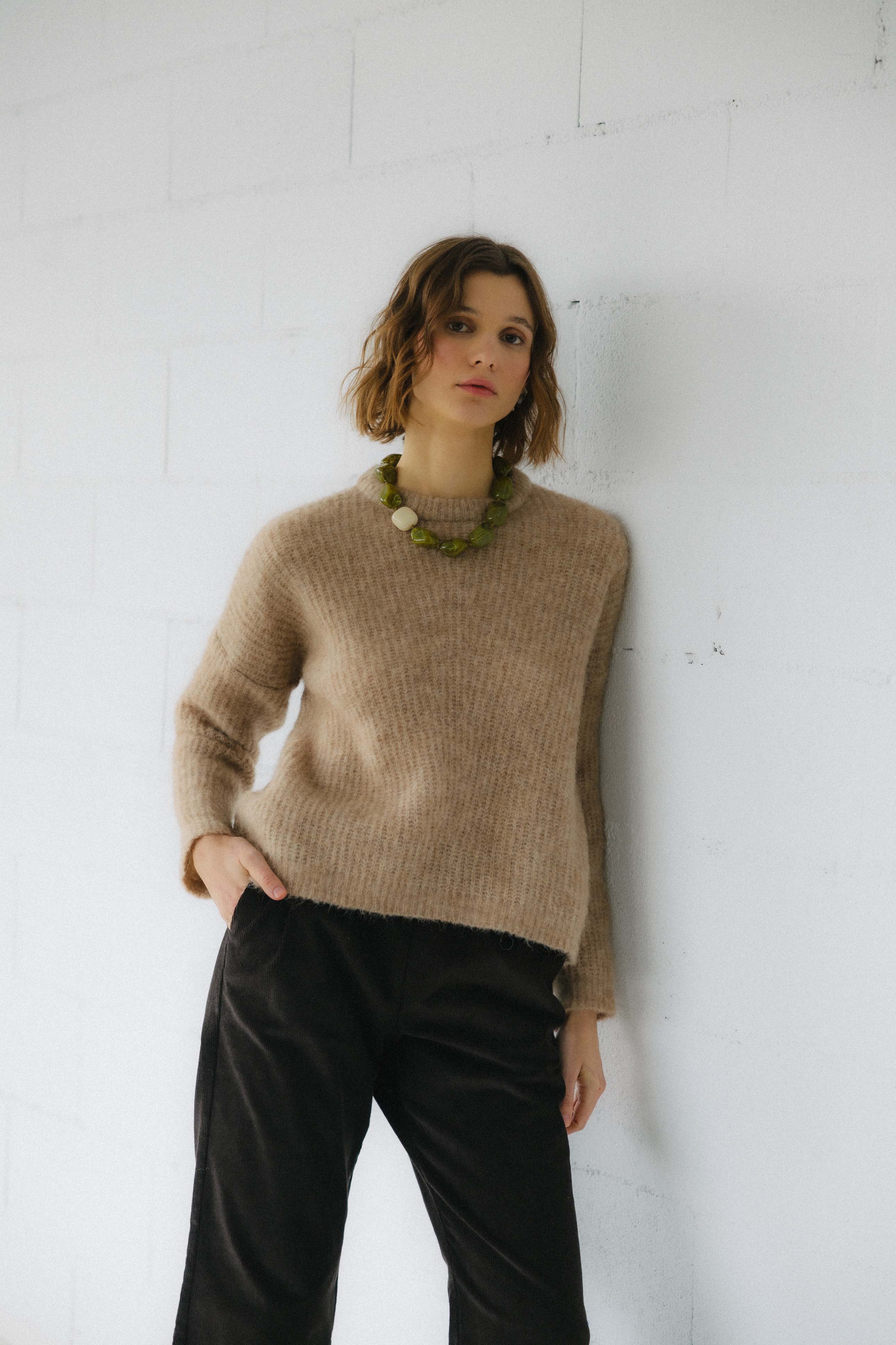 Jersey de punto EDIMBURGO BEIGE. Baby alpaca y lana merino