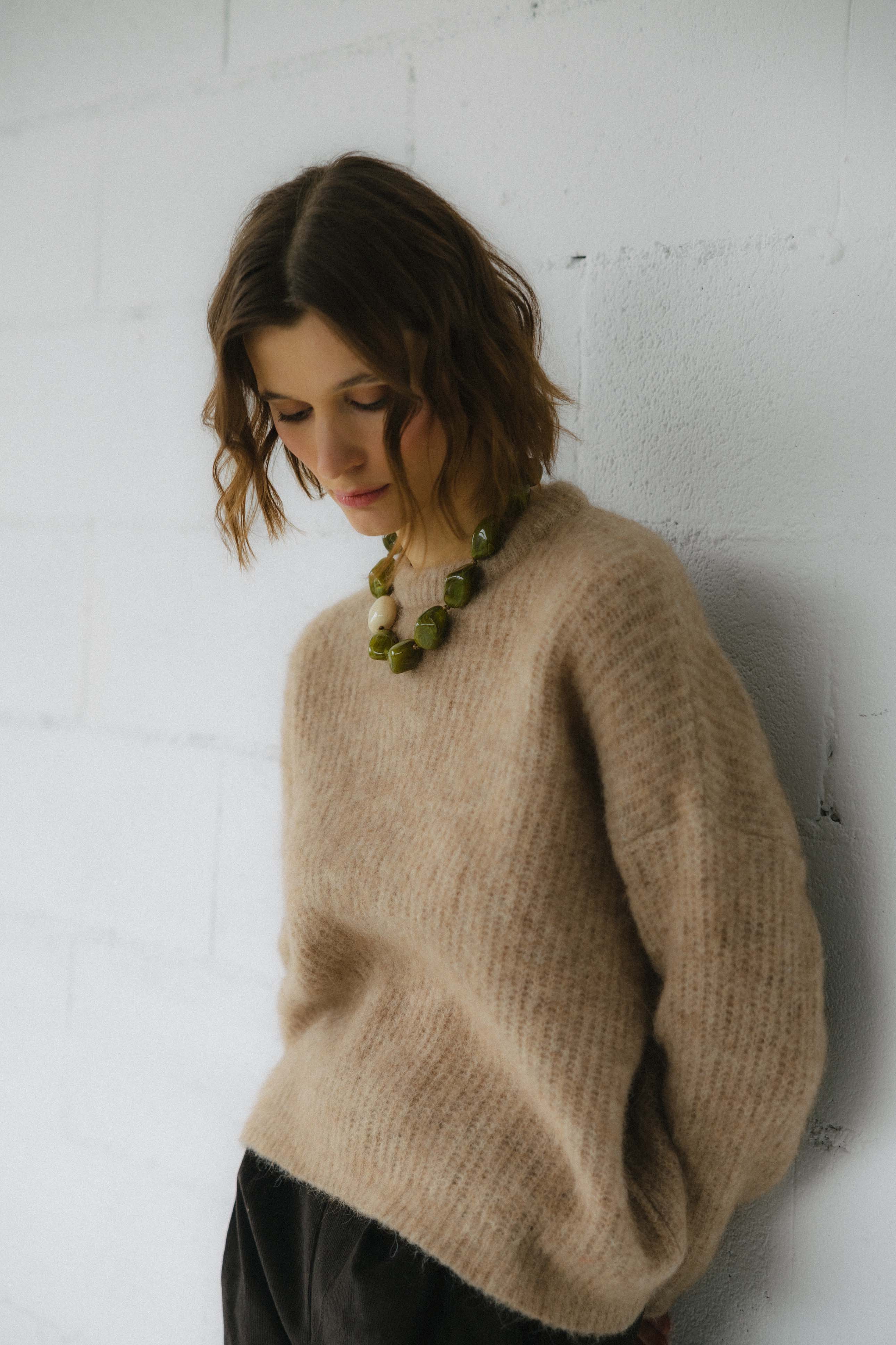 Jersey de punto EDIMBURGO BEIGE. Baby alpaca y lana merino
