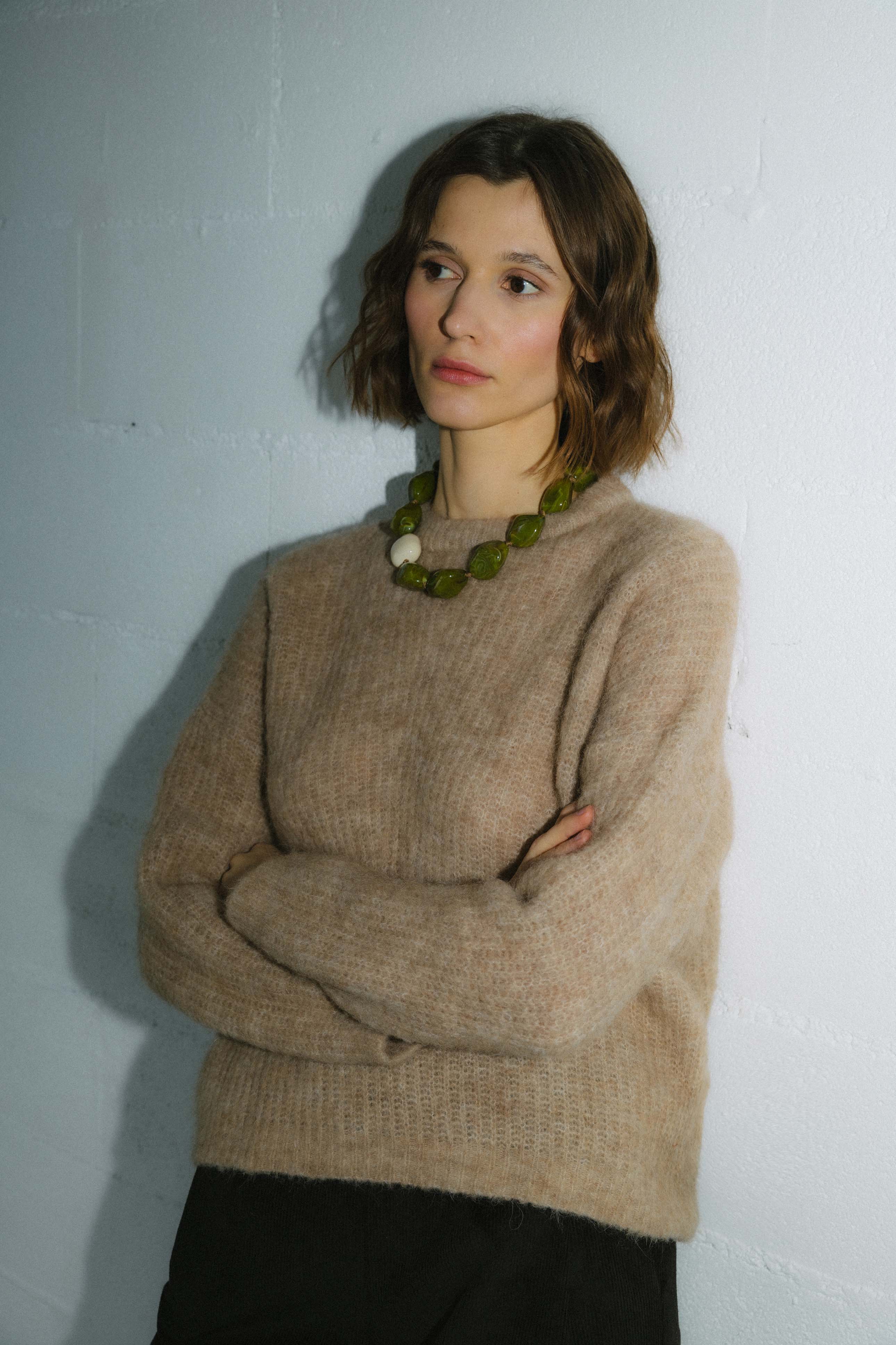 Jersey de punto EDIMBURGO BEIGE. Baby alpaca y lana merino