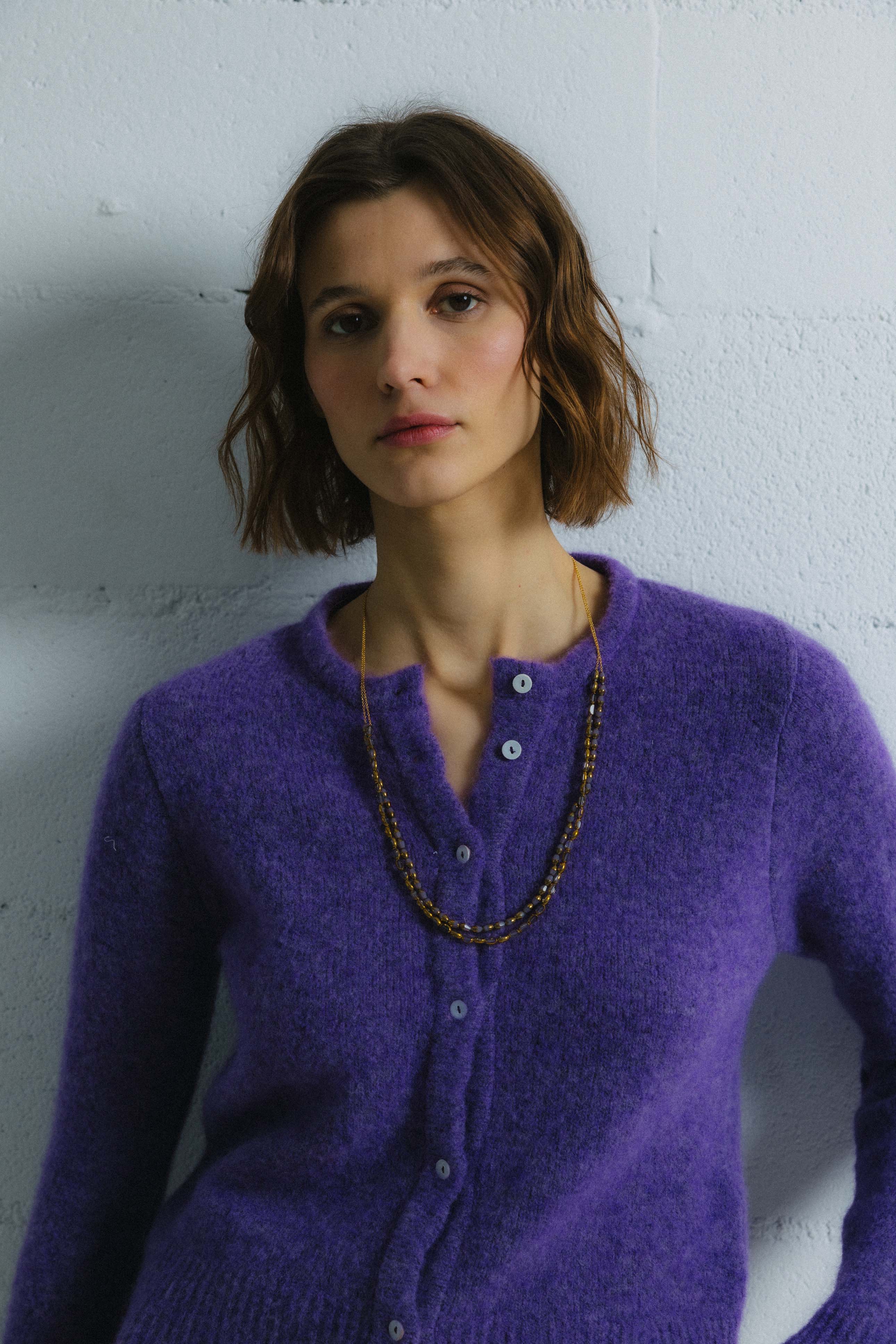 Chaqueta de punto DINA MALVA. Baby alpaca y lana merino.
