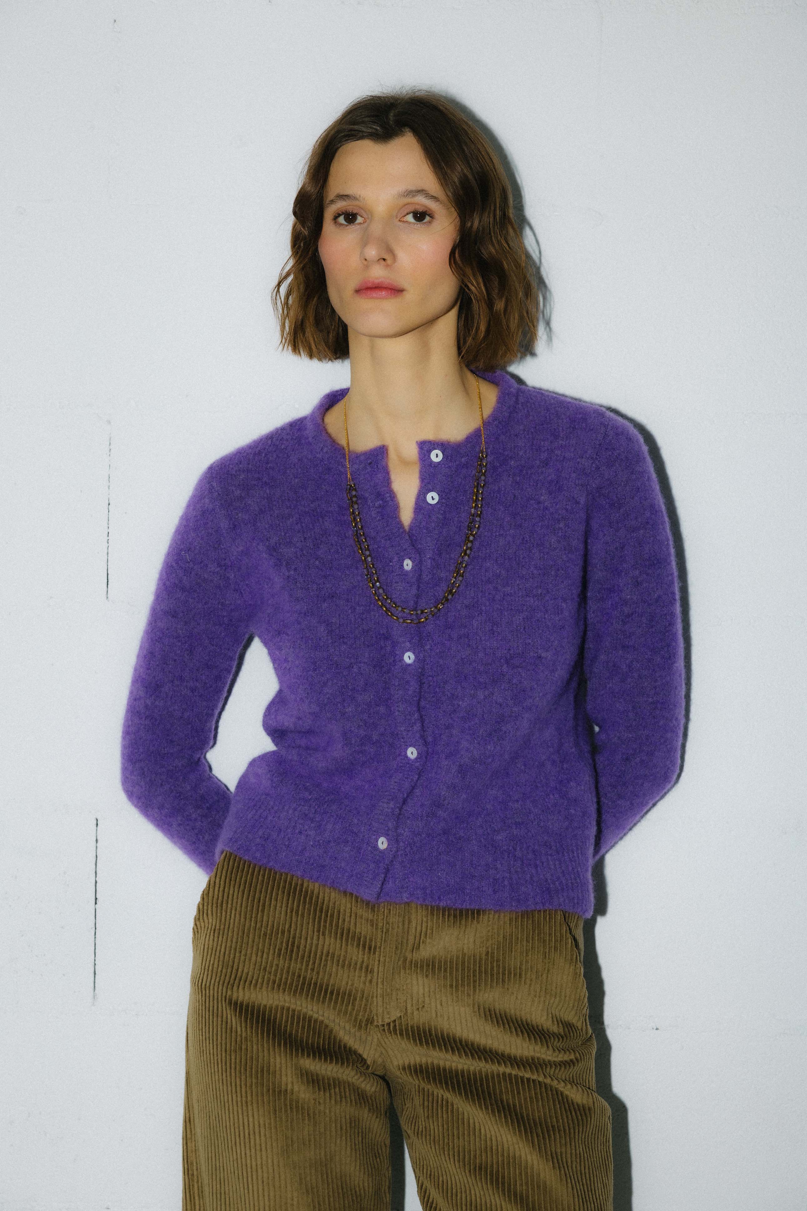 Chaqueta de punto DINA MALVA. Baby alpaca y lana merino.