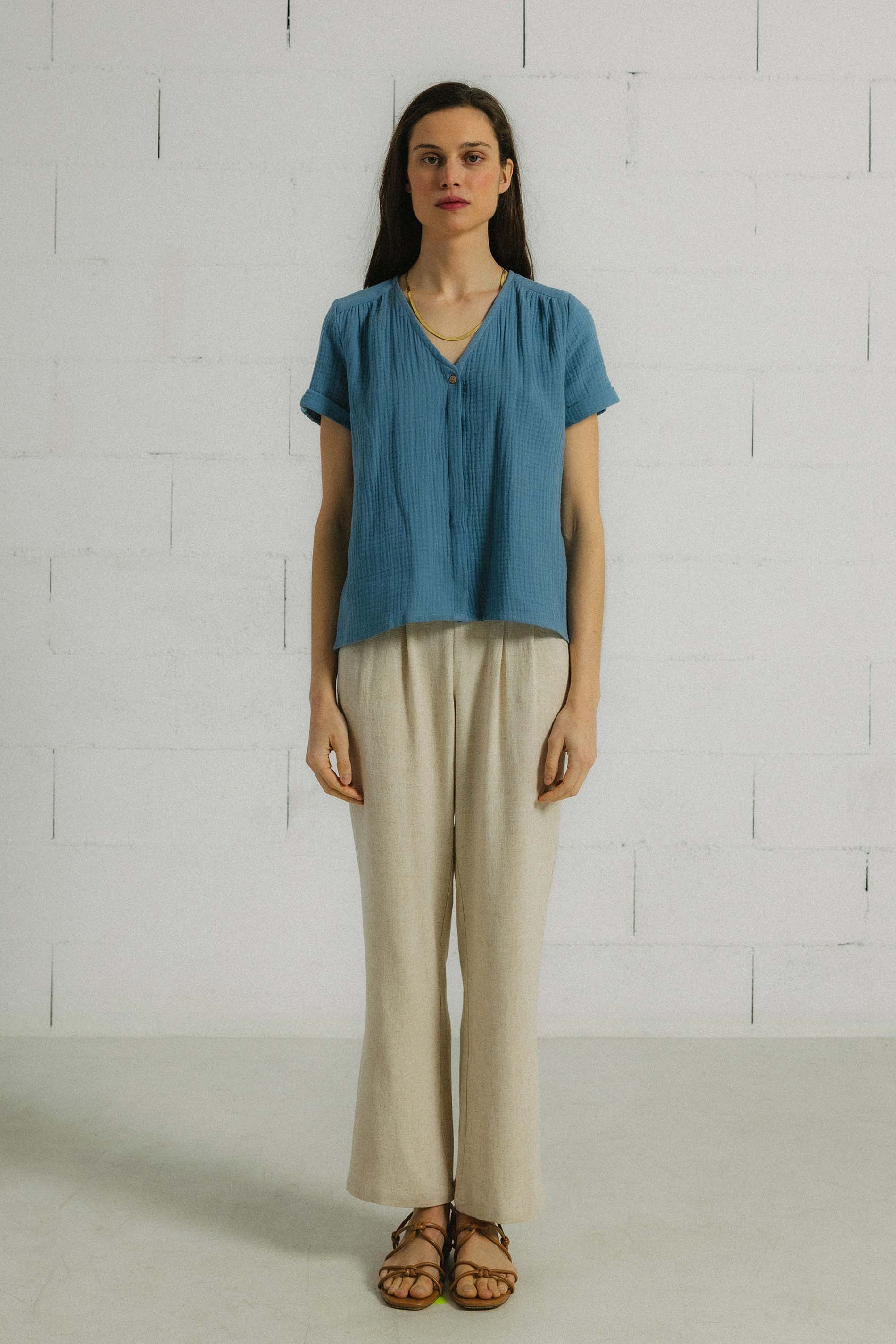 Blusa algodón orgánico AZUL BURNI