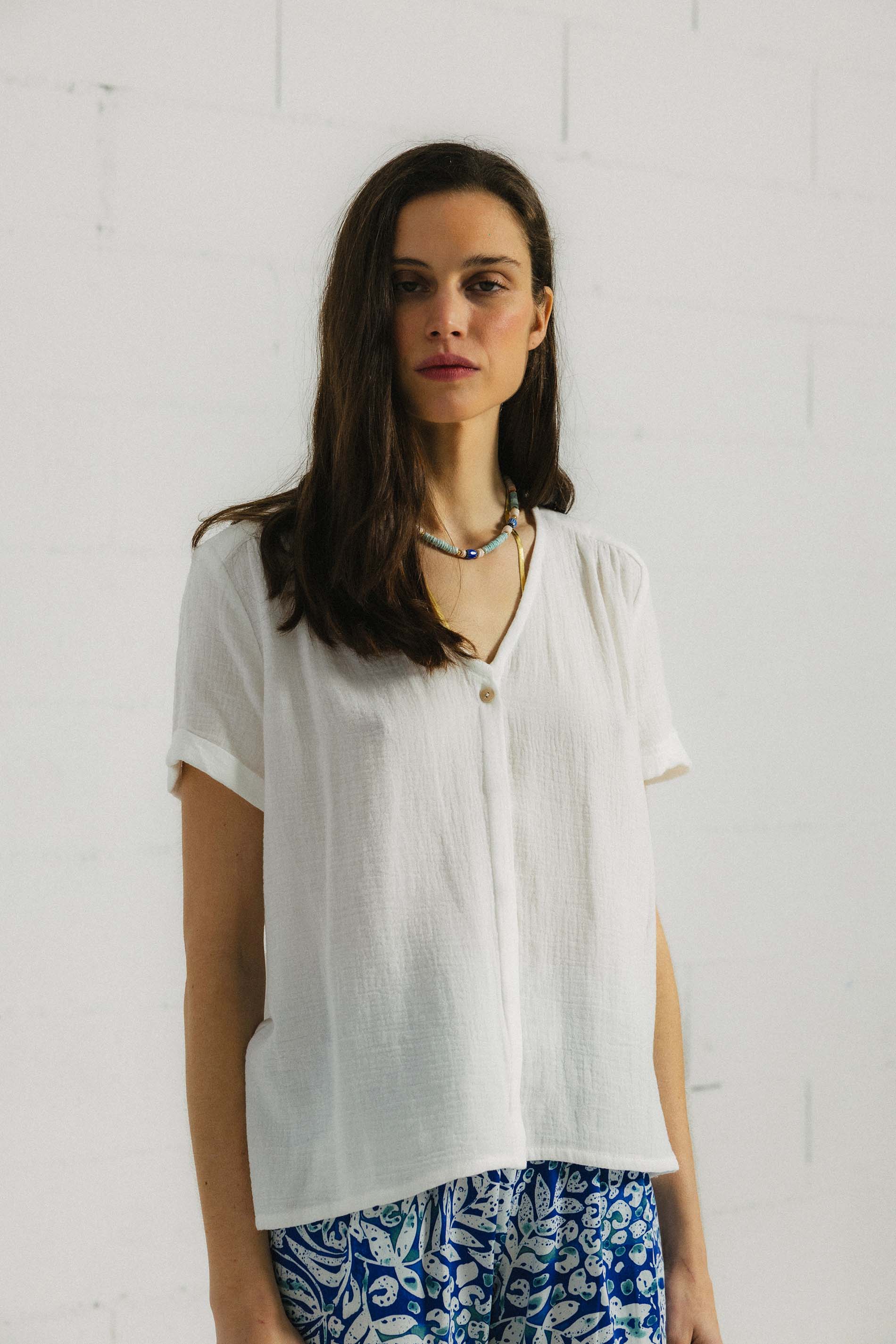 Blusa BURNI algodón orgánico blanco