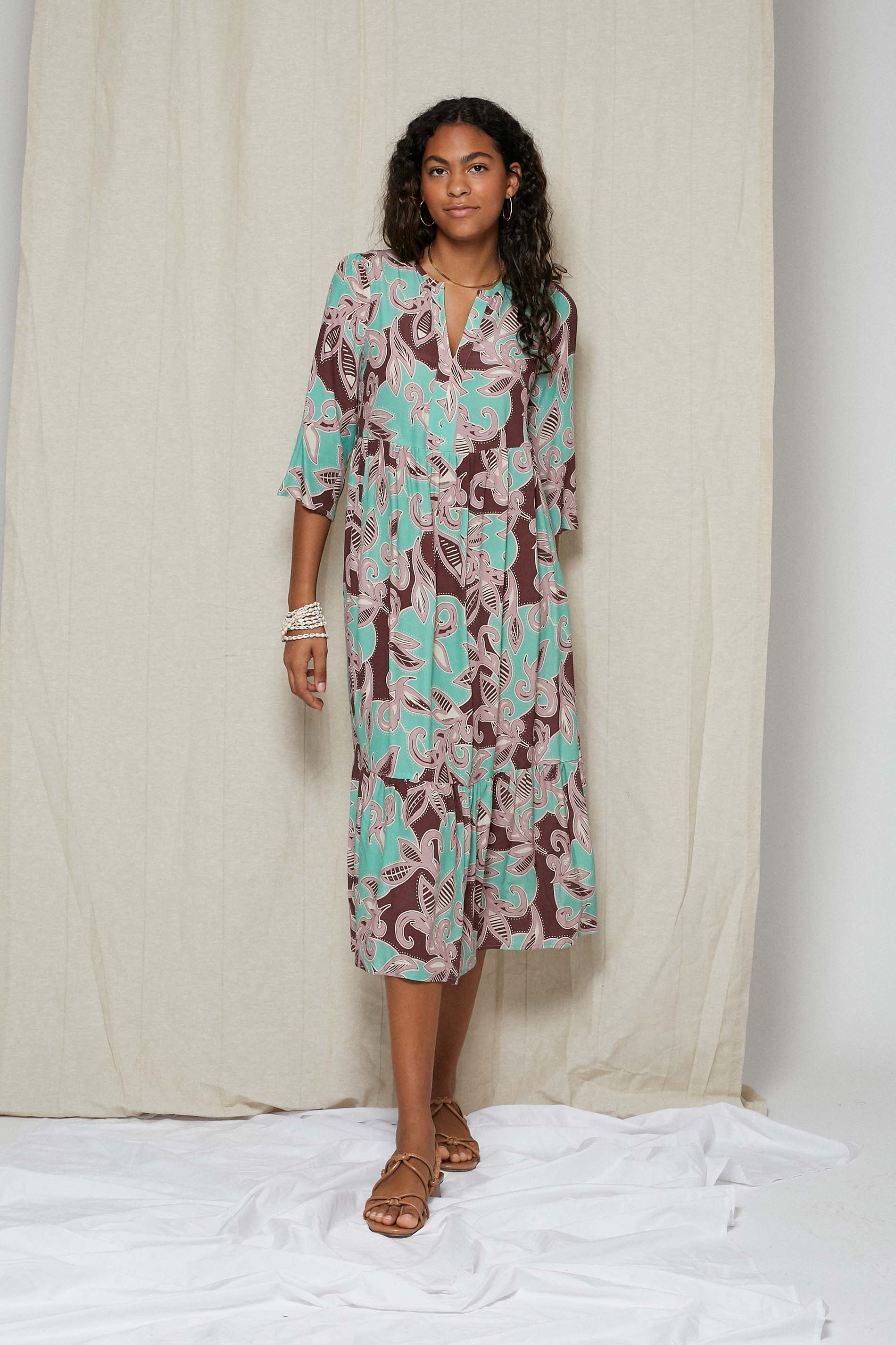 Vestido BROMELIA tropical print mint
