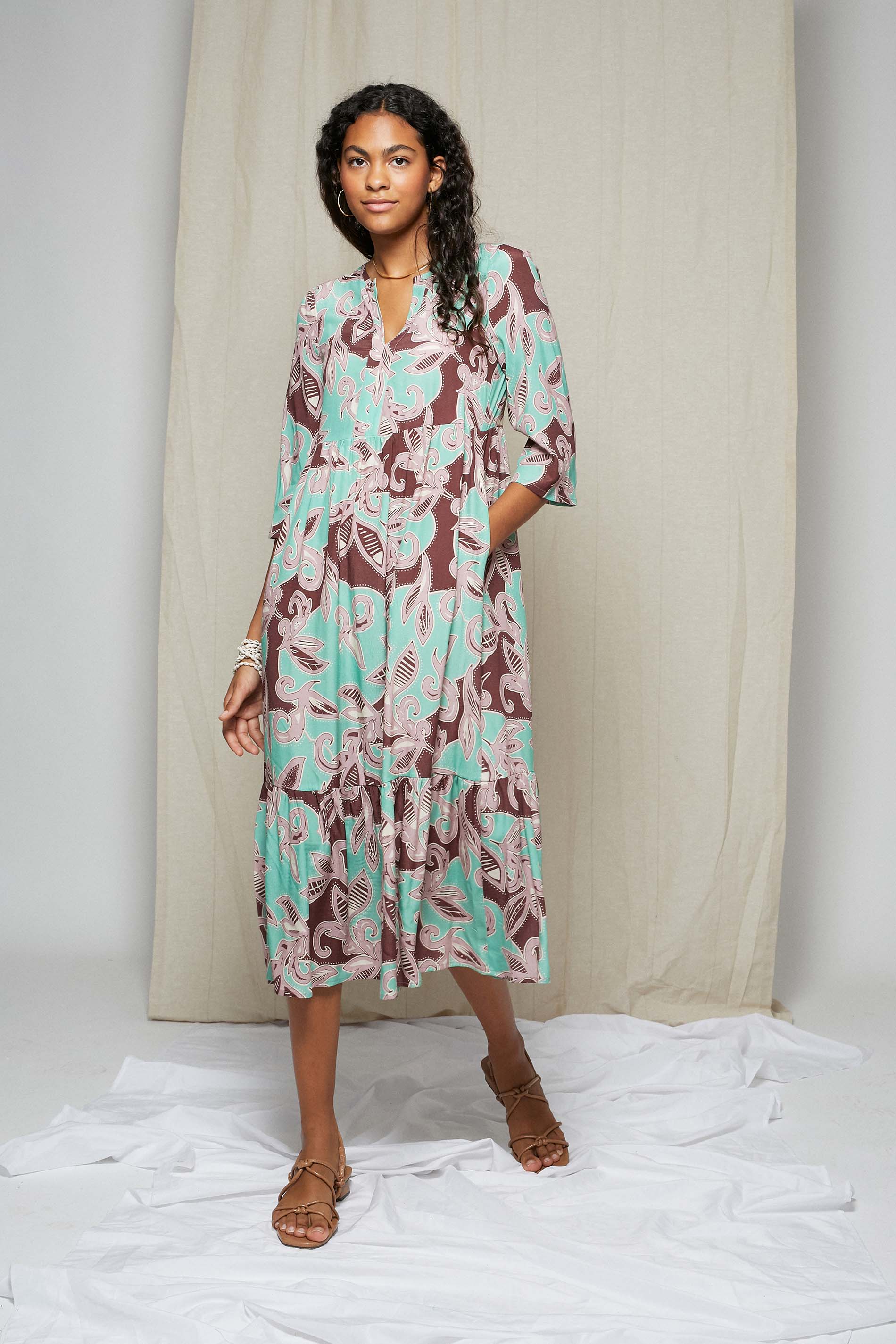 Vestido BROMELIA tropical print mint