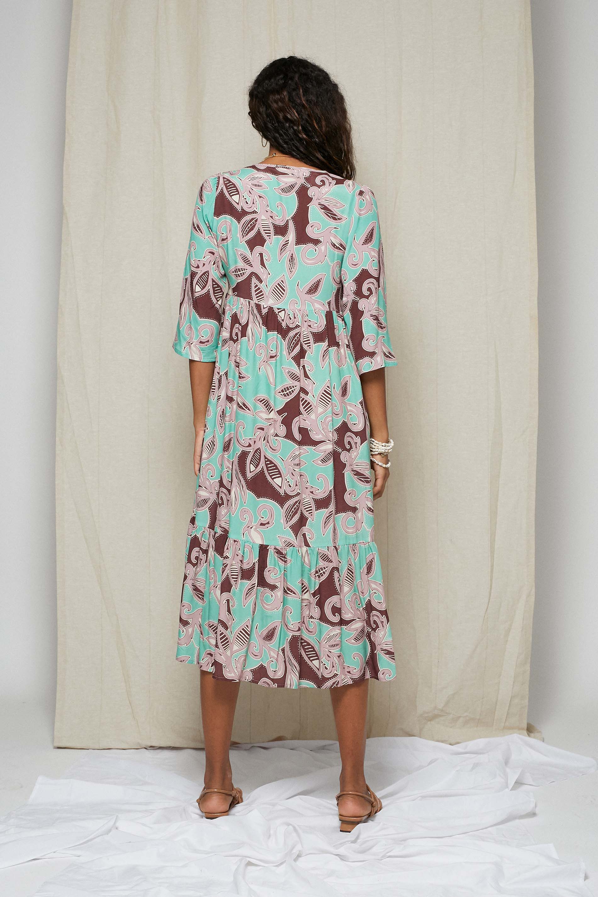 Vestido BROMELIA tropical print mint