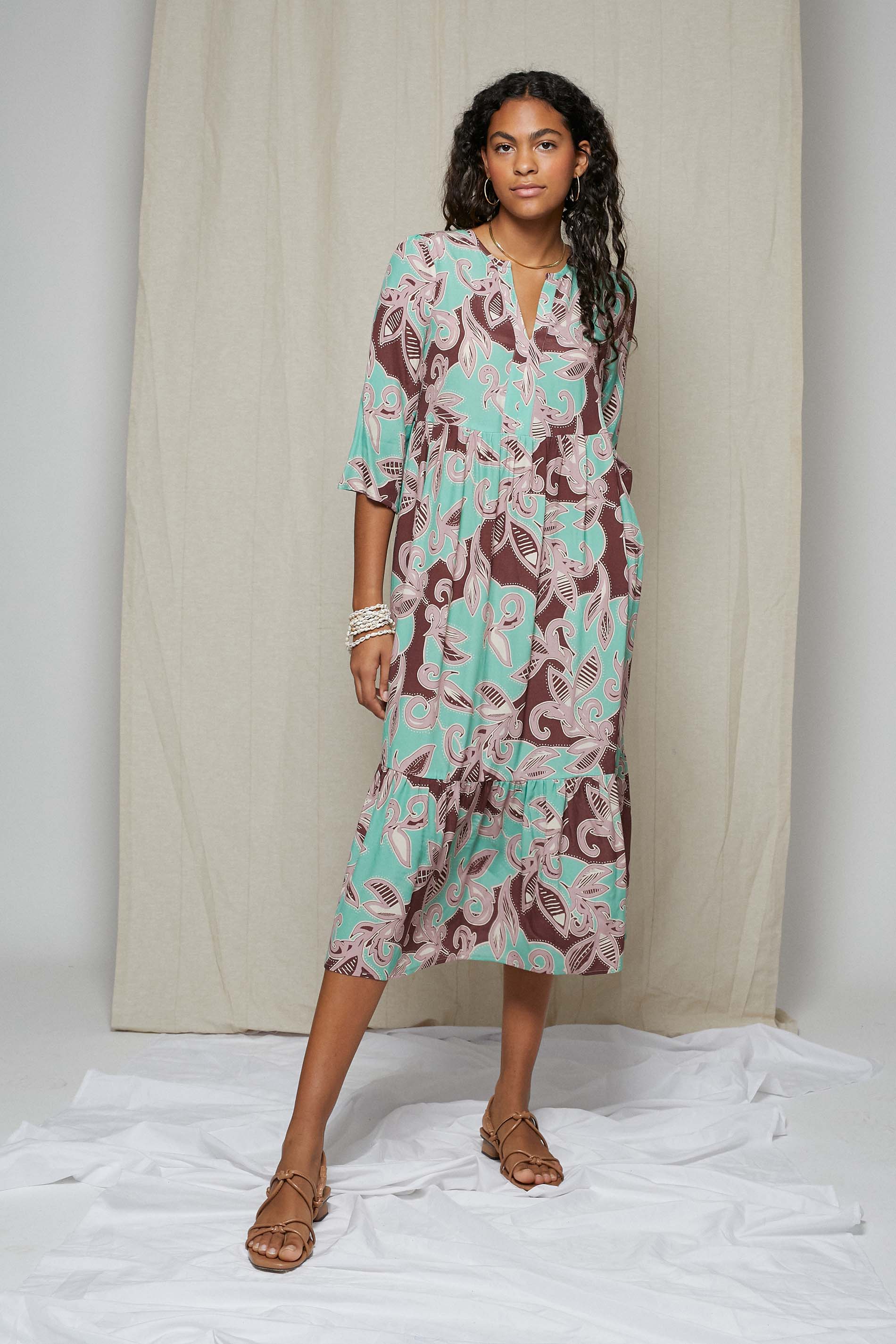Vestido BROMELIA tropical print mint