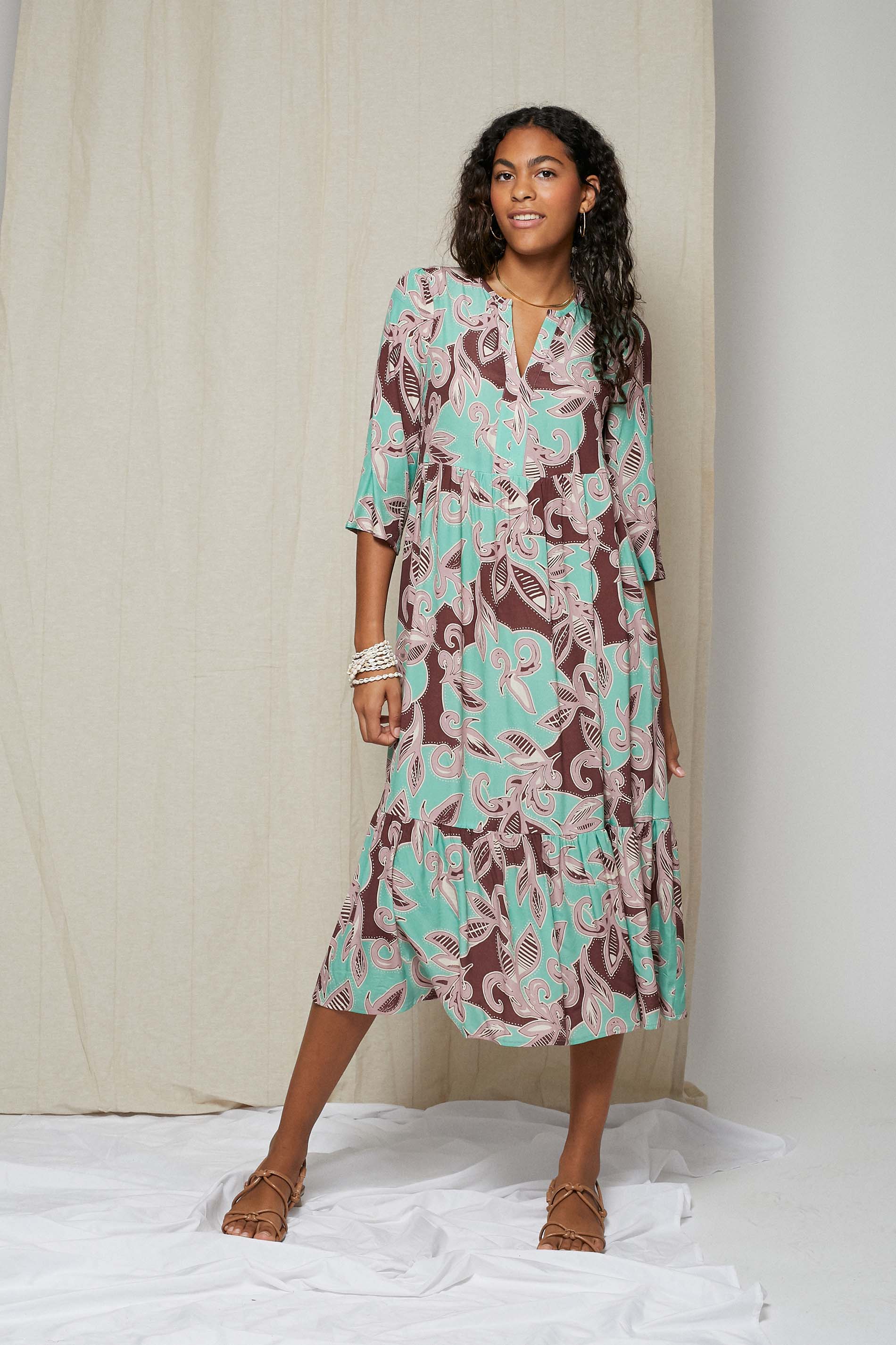 Vestido BROMELIA tropical print mint
