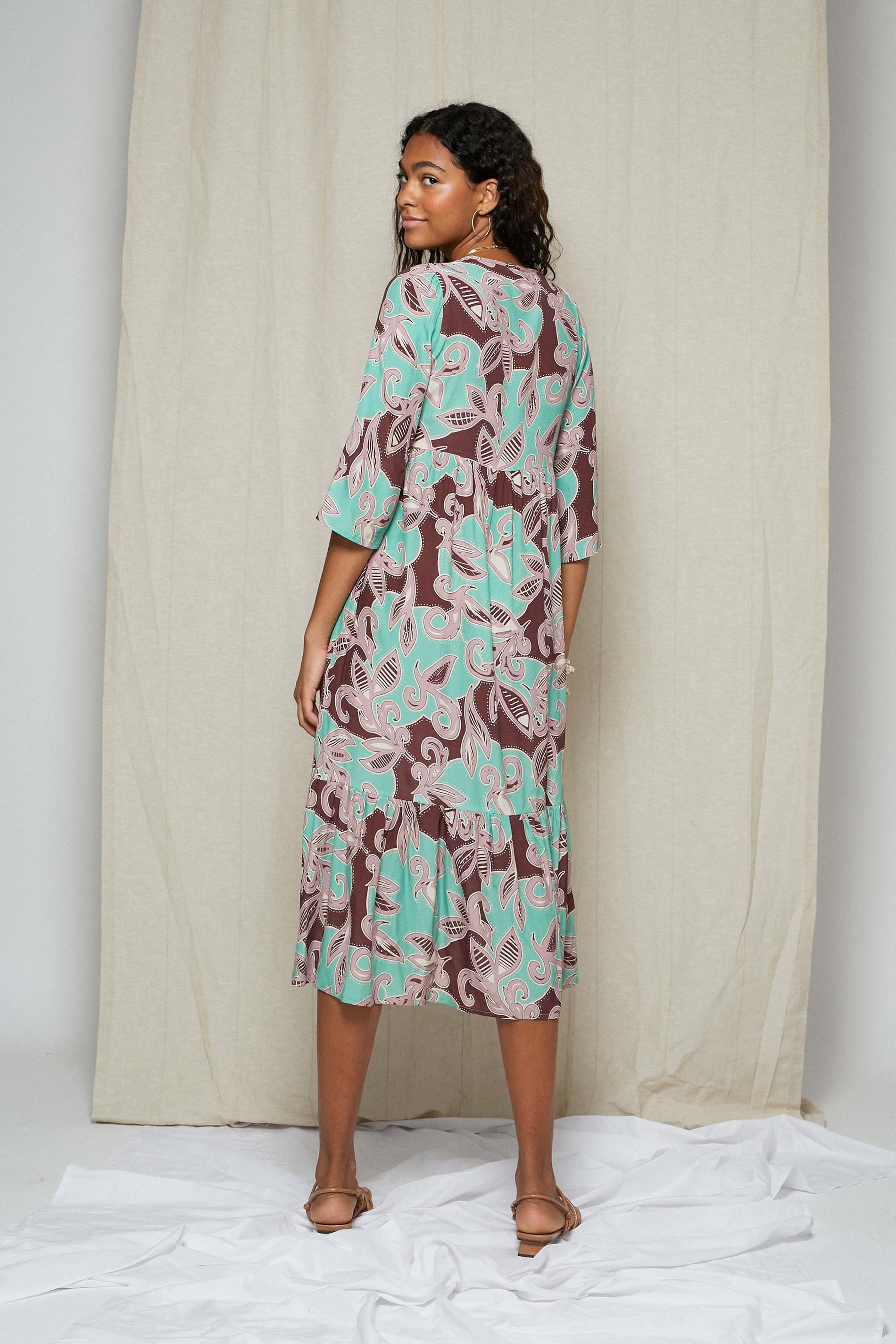 Vestido BROMELIA tropical print mint