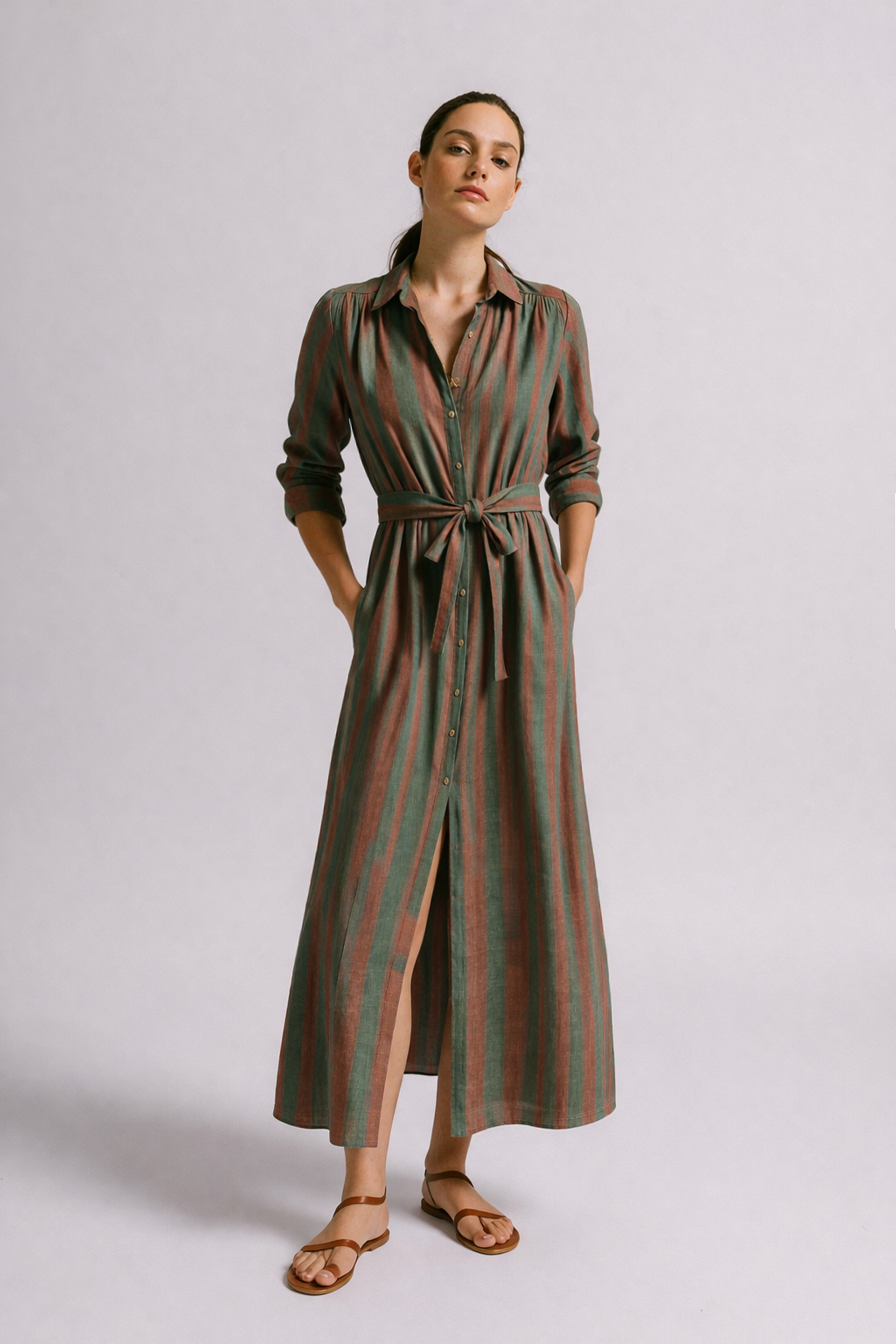 Vestido capira raya tierra y verde