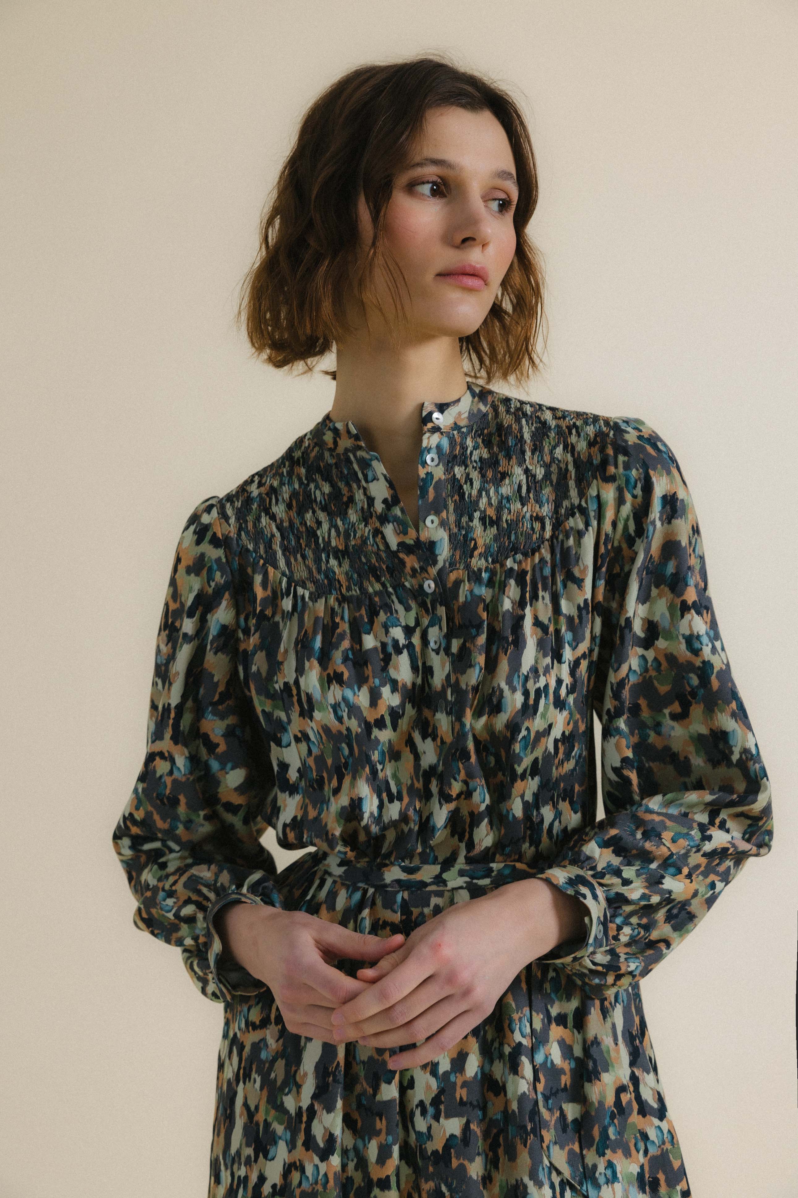 Vestido manga larga print tierra FARO