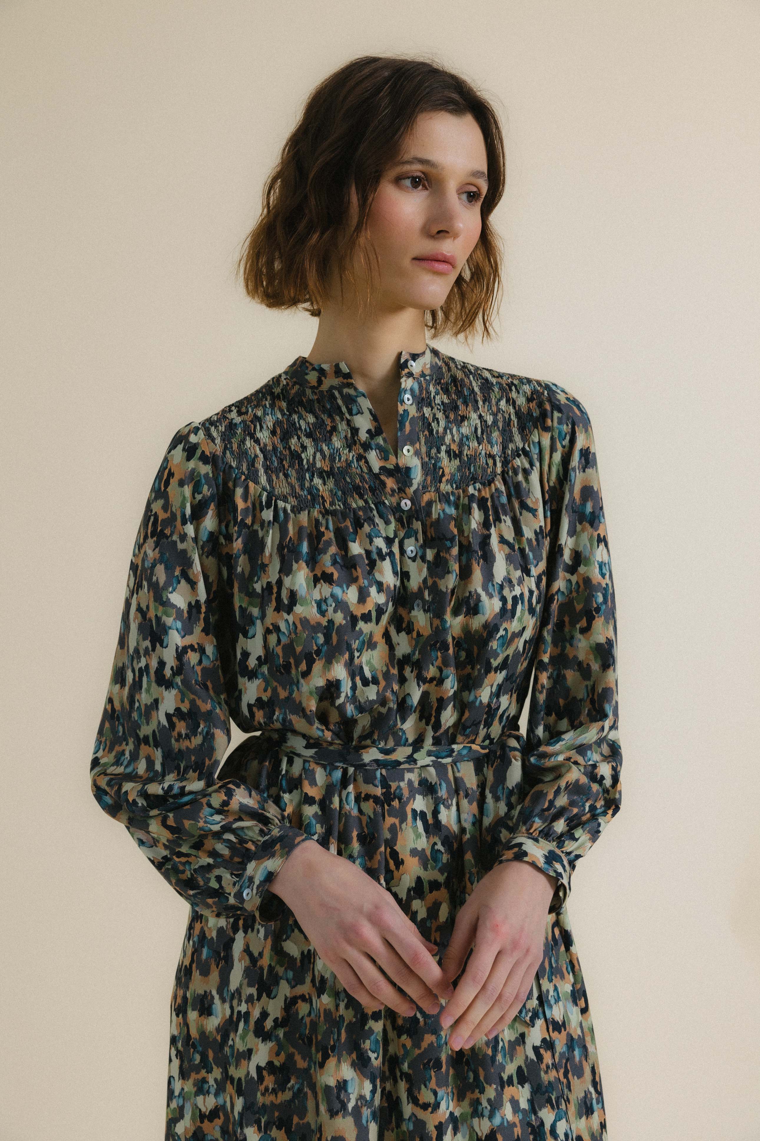 Vestido manga larga print tierra FARO