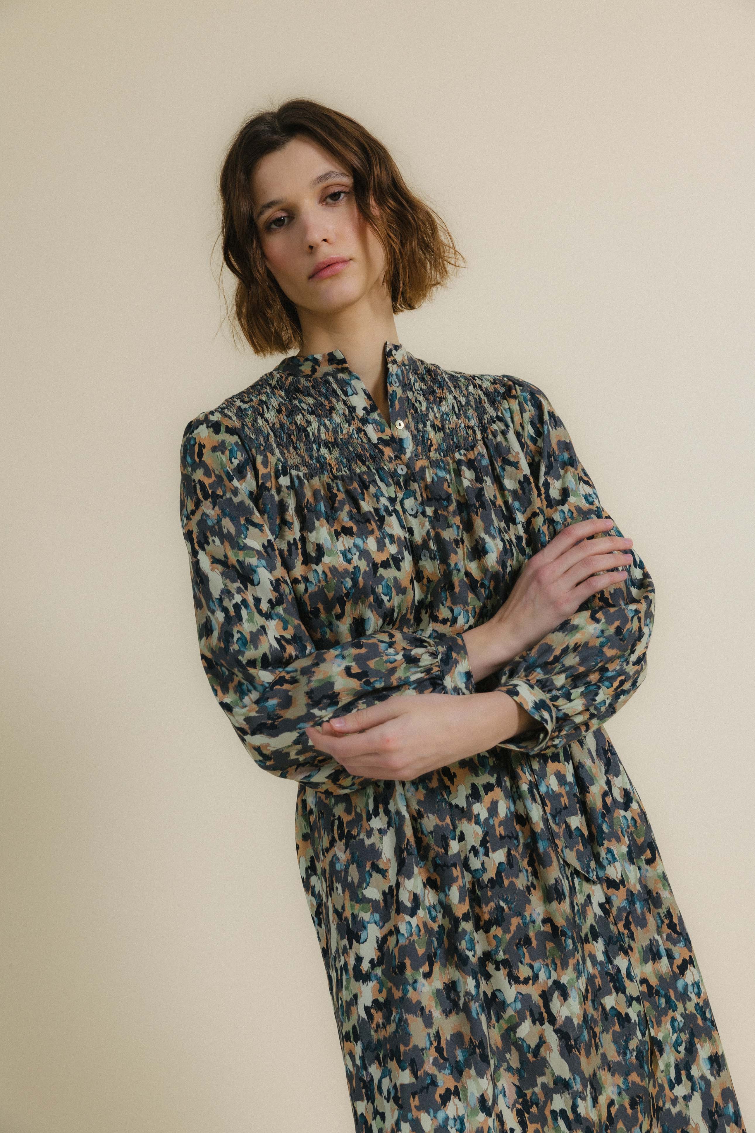 Vestido manga larga print tierra FARO