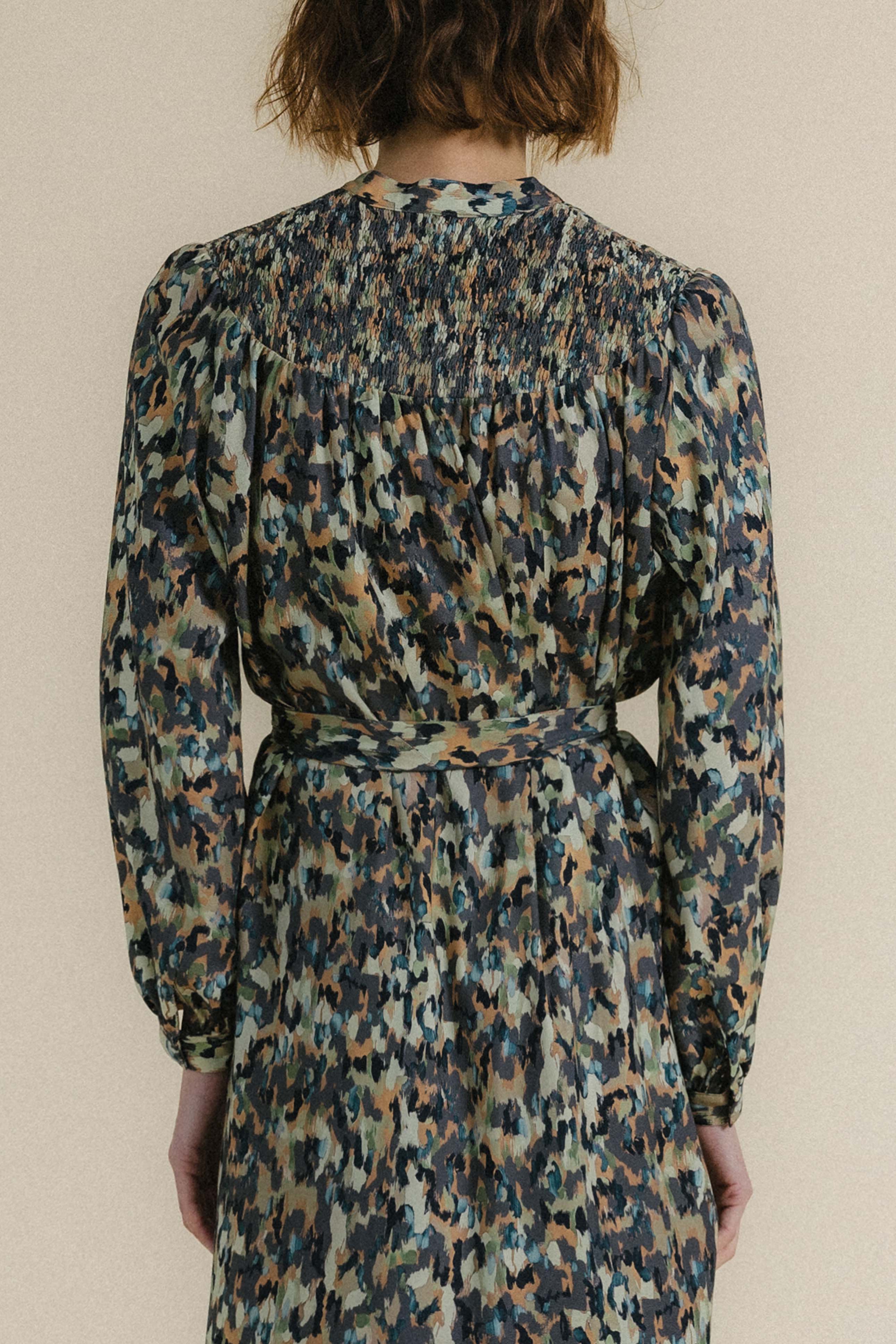 Vestido manga larga print tierra FARO