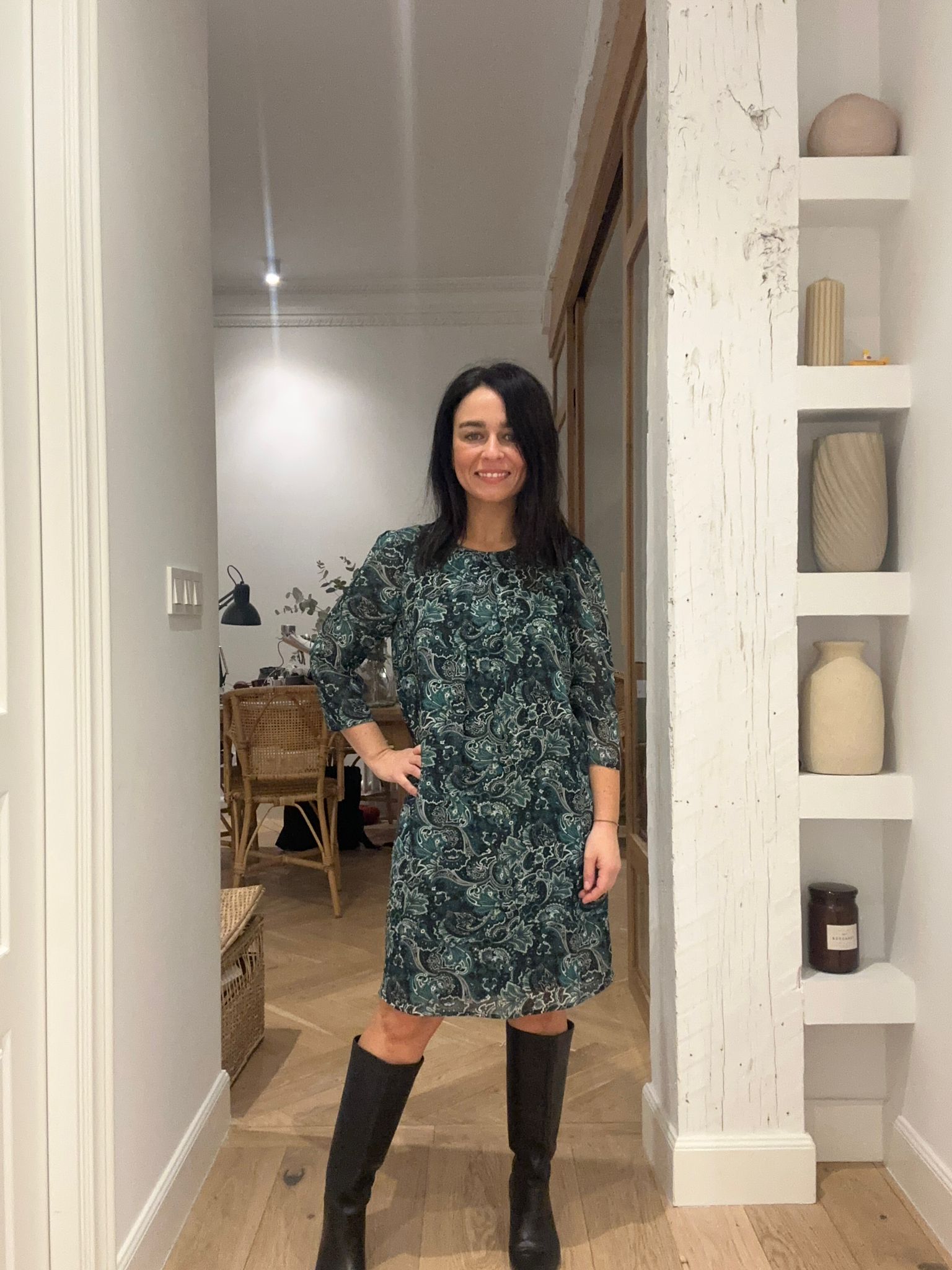 Vestido print cachemira verde