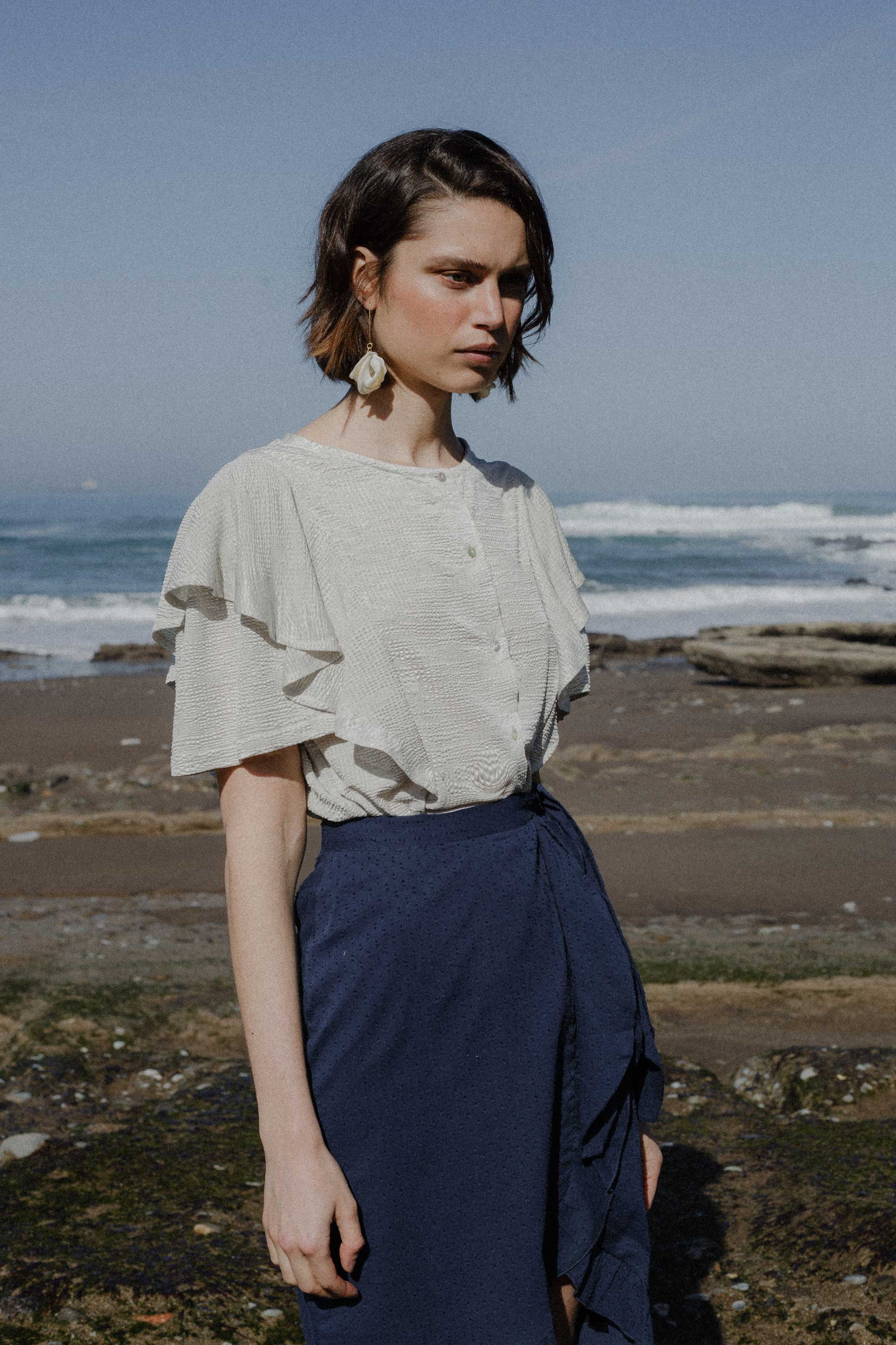 Navy blue plumeti flounce skirt