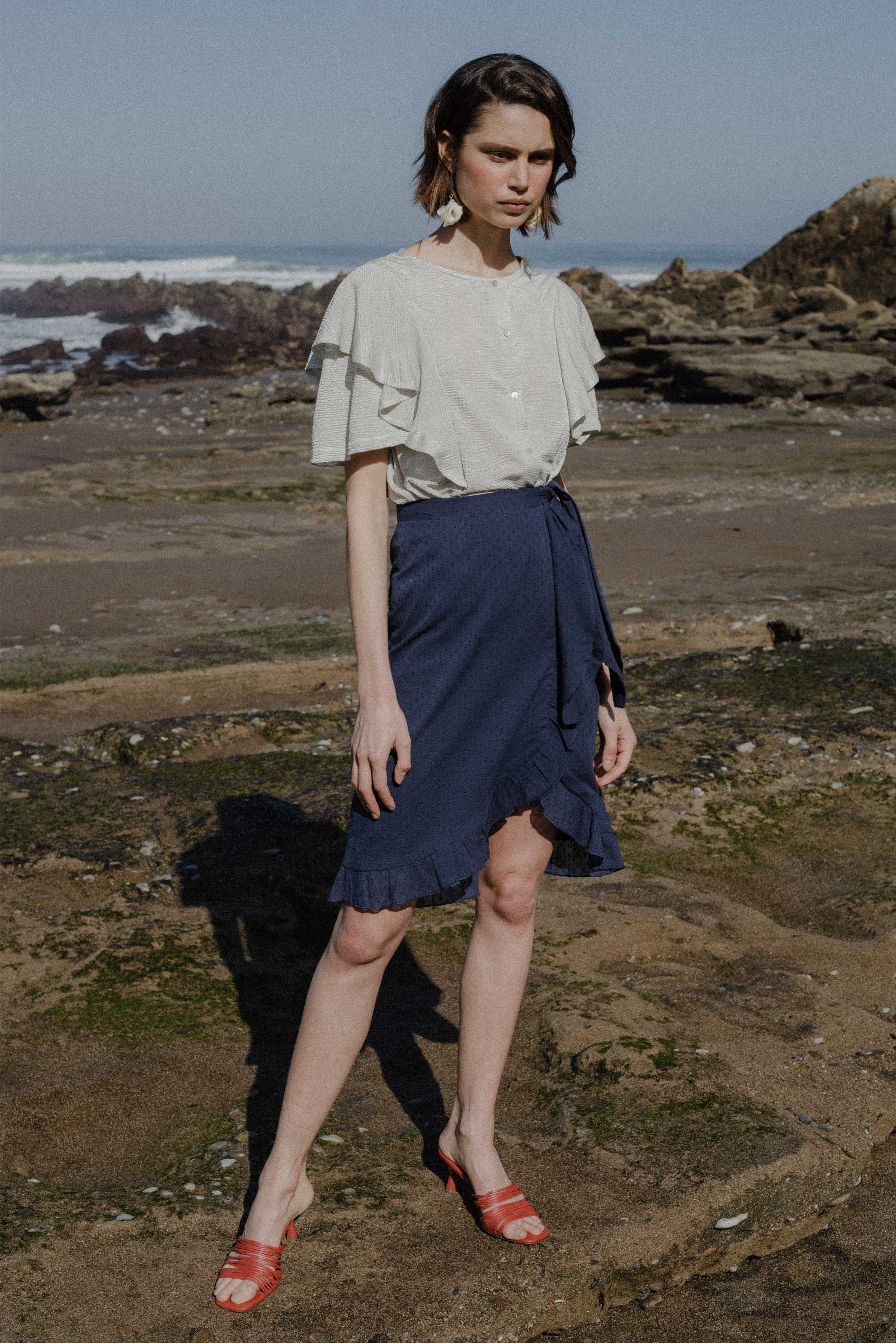 Navy blue plumeti flounce skirt