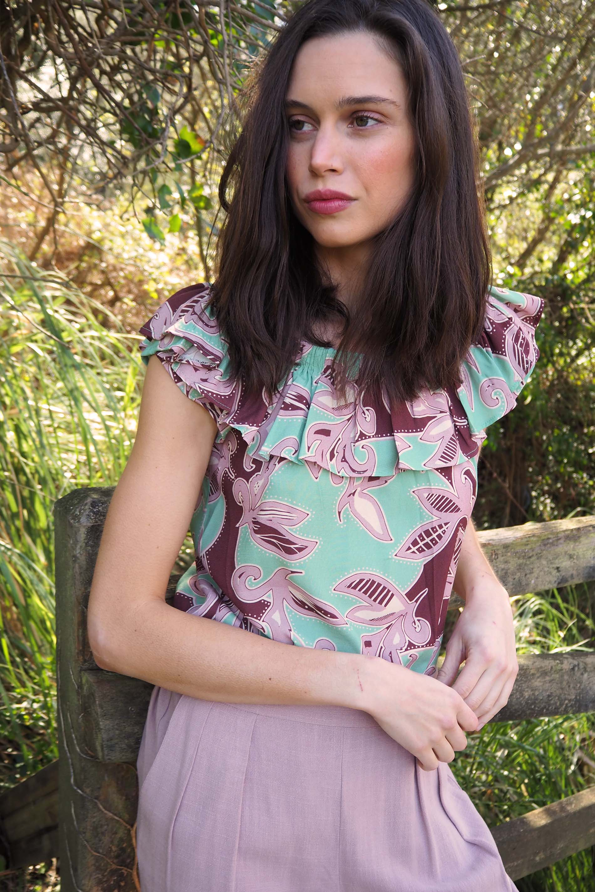 Blusa tropical print mint/rosa TRIPOLI
