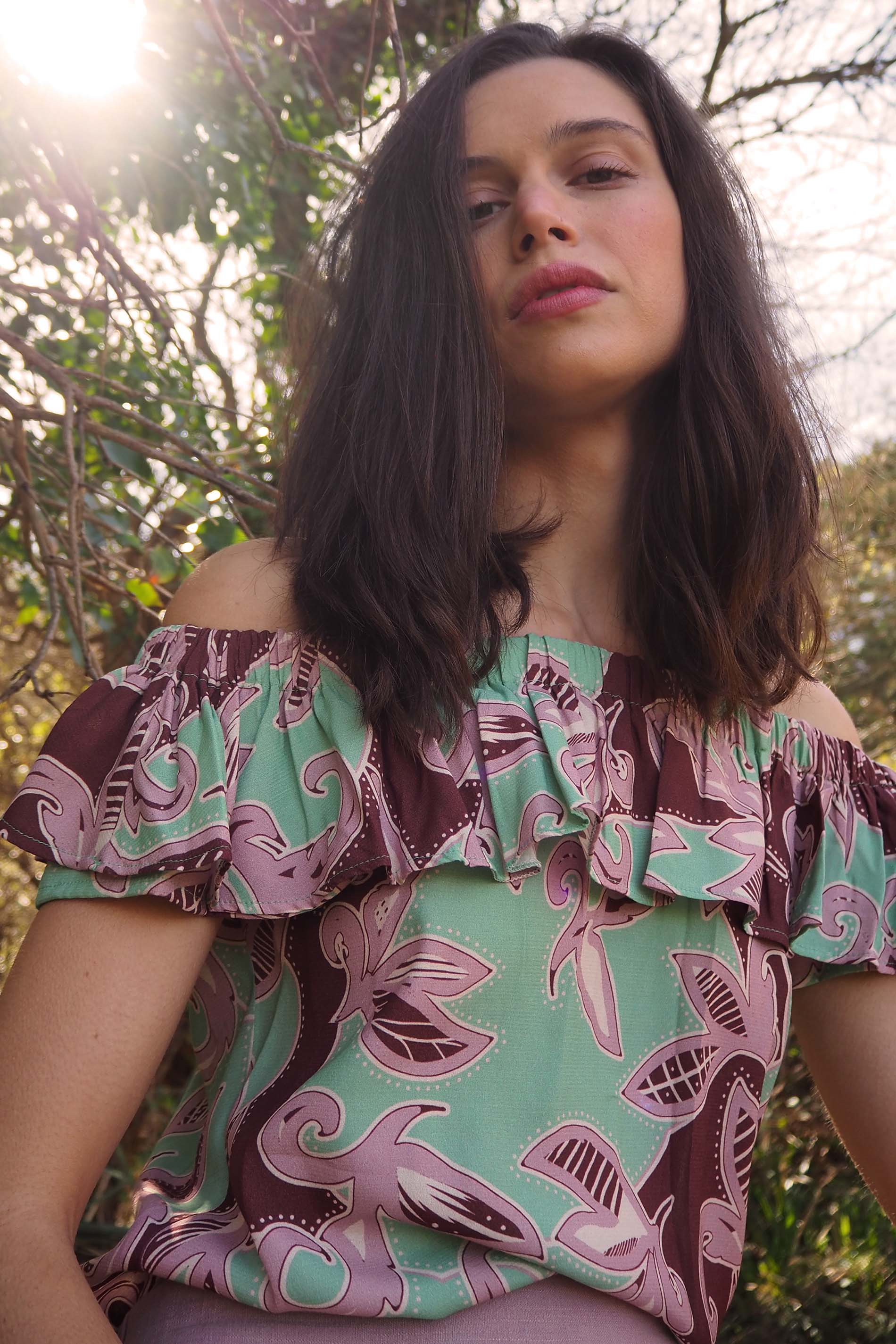 Blusa tropical print mint/rosa TRIPOLI