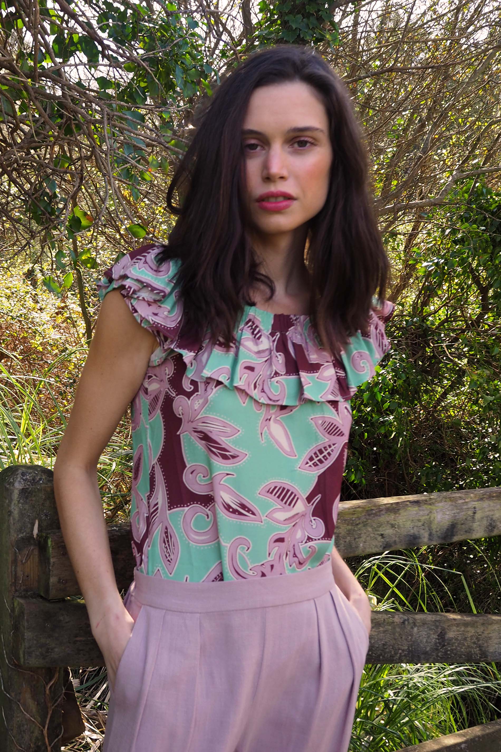 Blusa tropical print mint/rosa TRIPOLI
