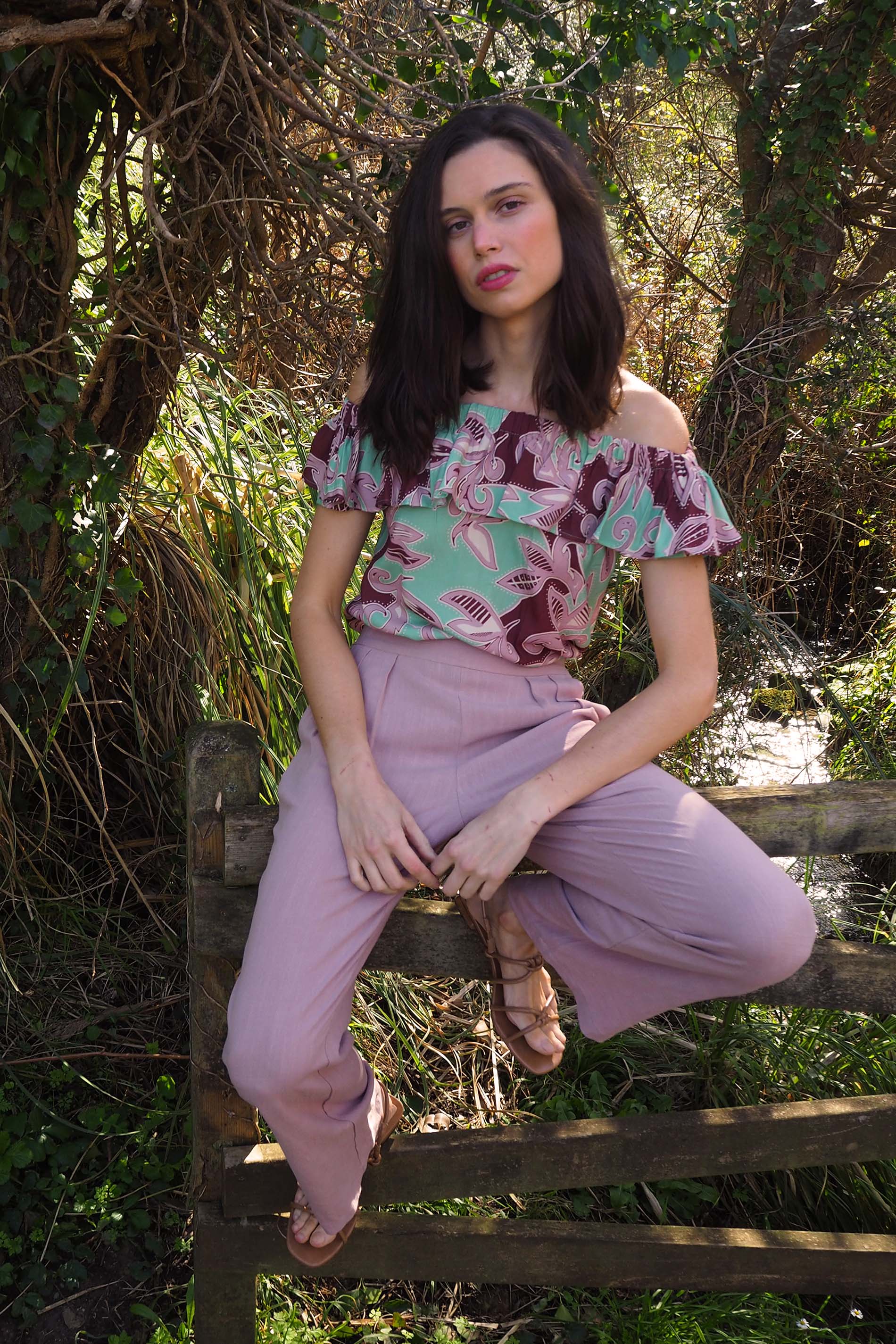 Blusa tropical print mint/rosa TRIPOLI