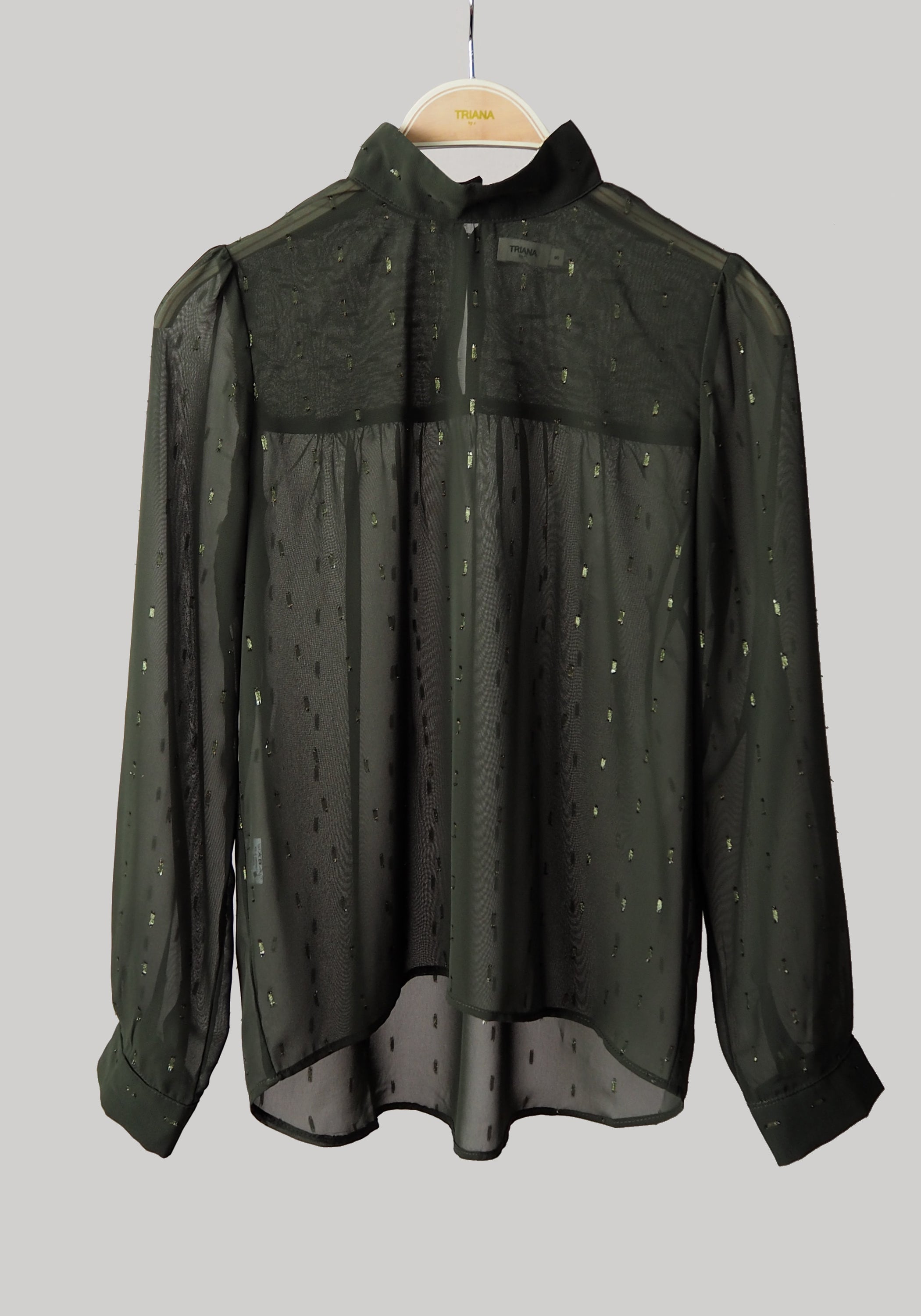 Blusa cuello Perkins gasa VERDE motas doradas