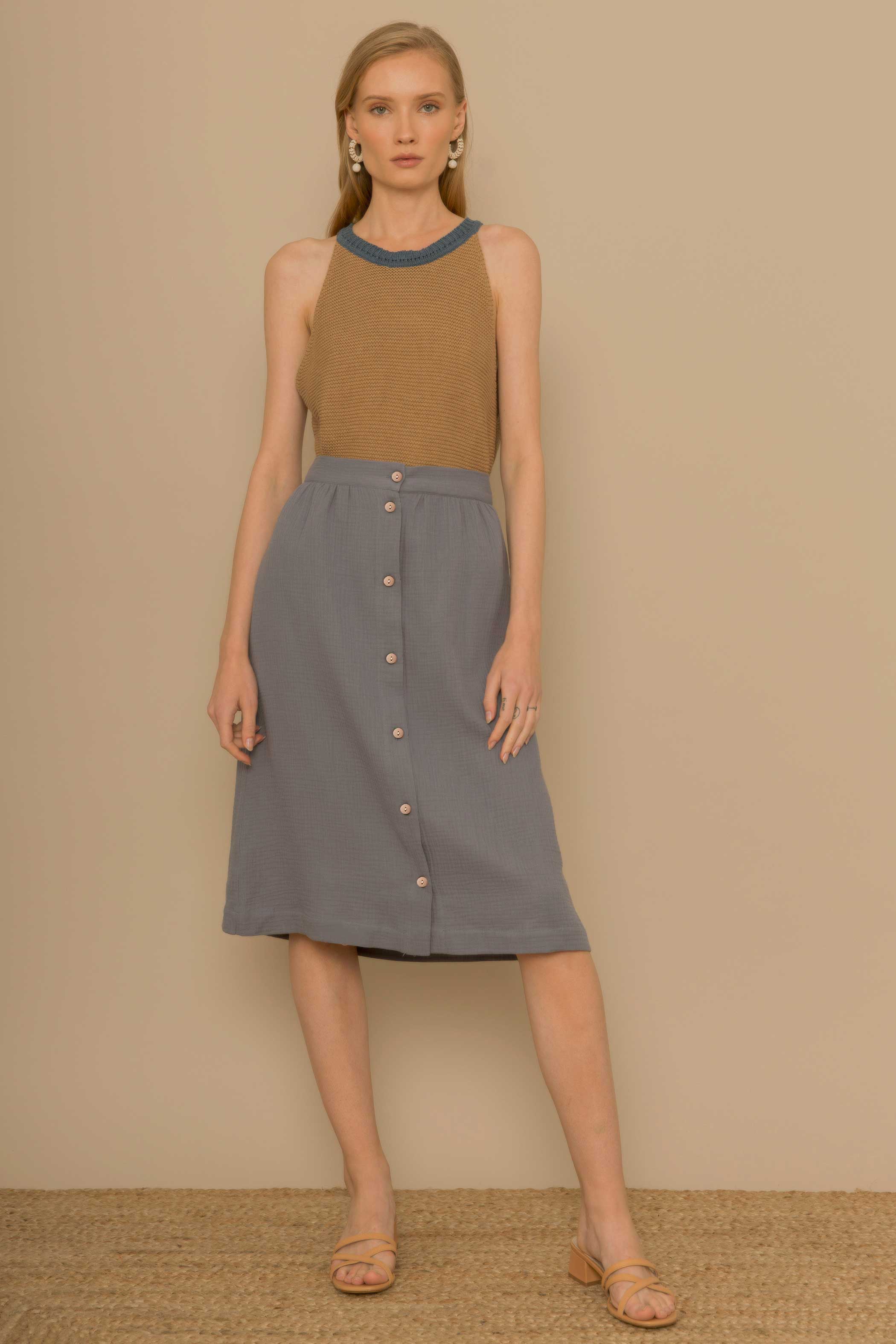 Organic buttoned skirt BLUE