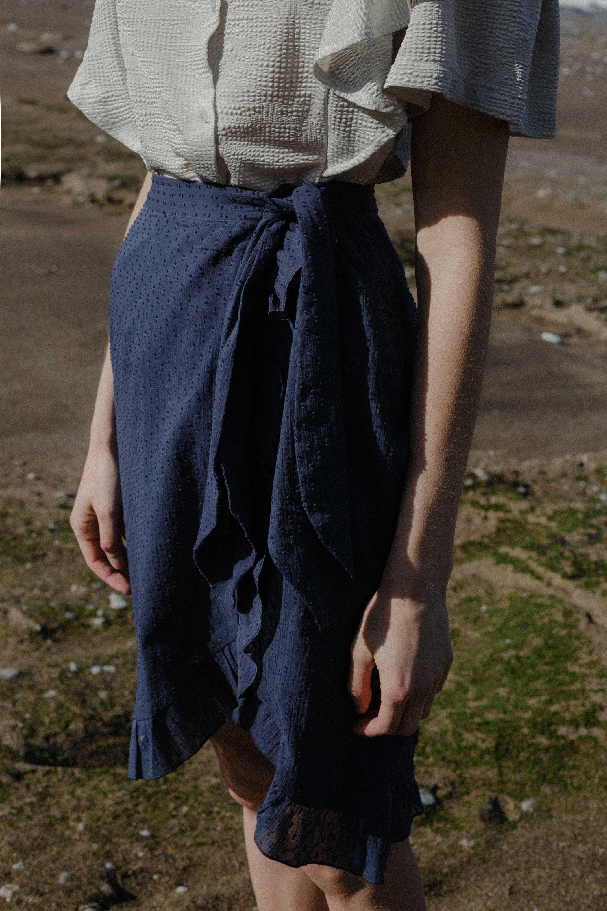 Navy blue plumeti flounce skirt