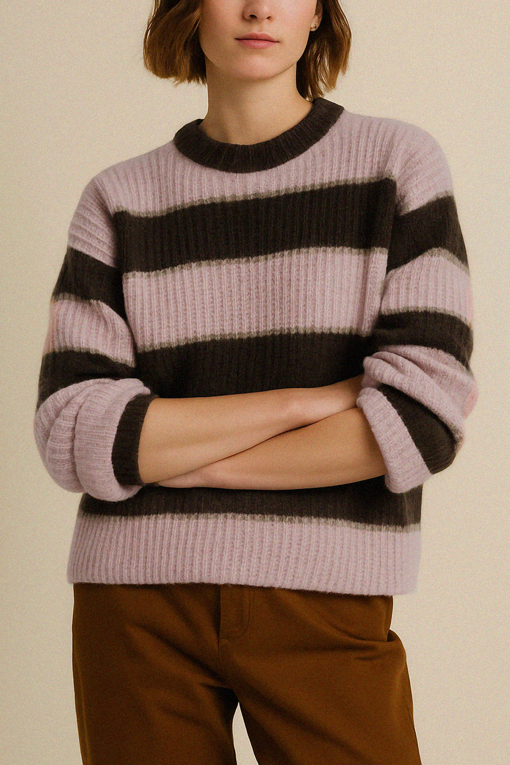 Jersey de punto EDIMBURGO RAYAS ROSA CHOCO