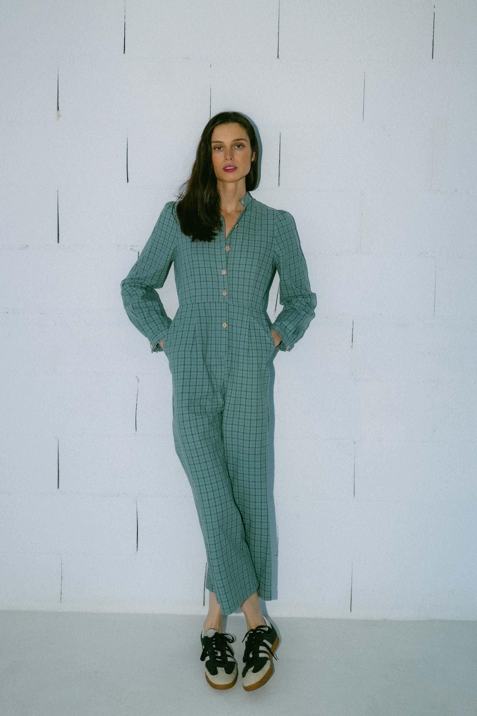 Mono PULA cuadro vichy verde agua