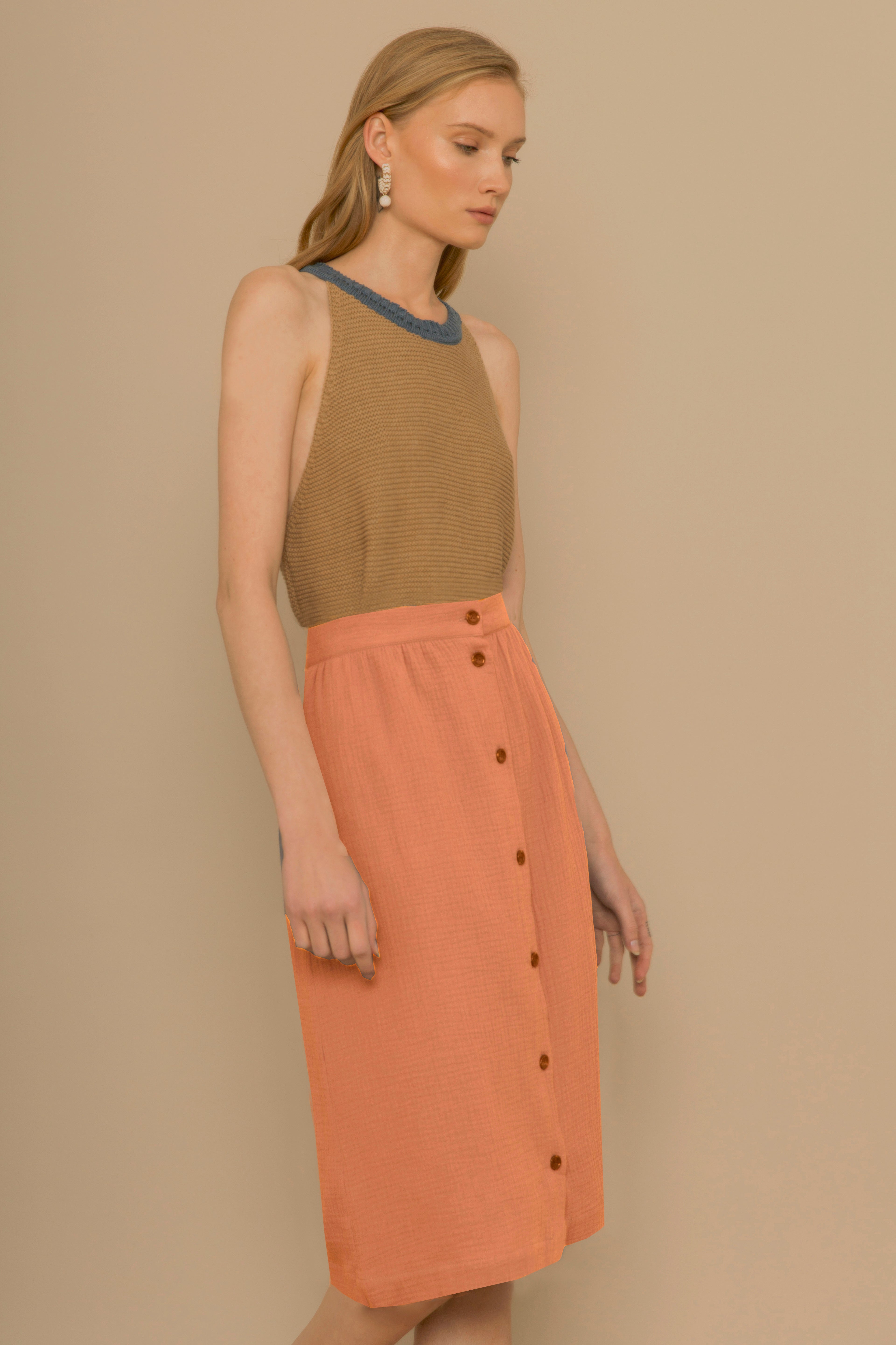 Organic buttoned skirt BLUE