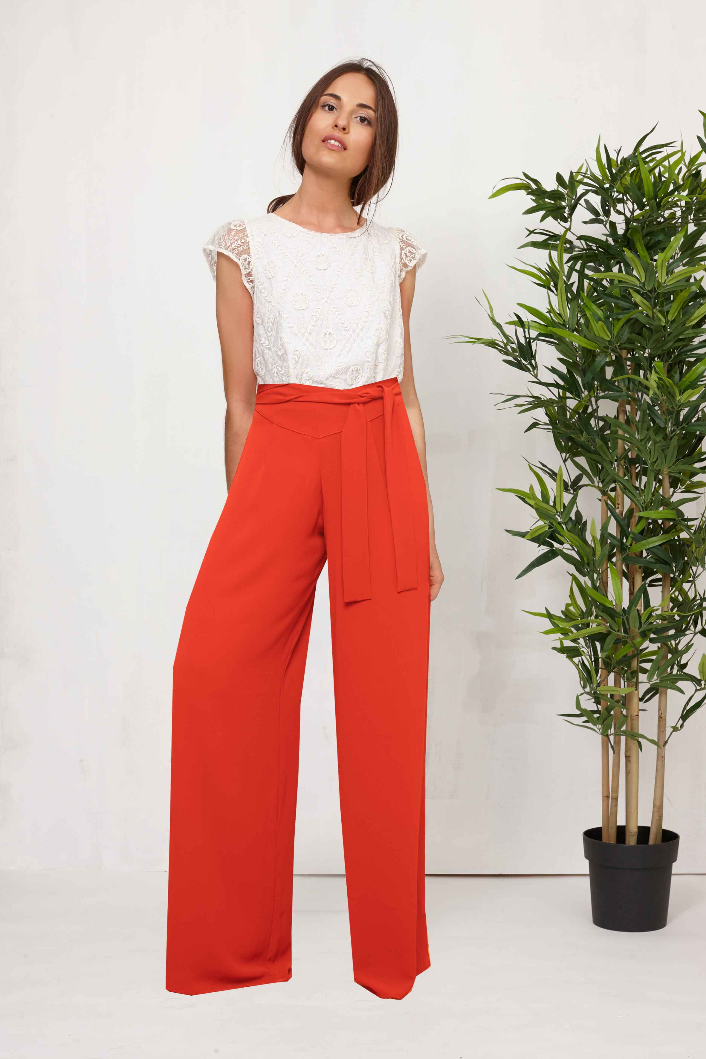 Palazzo crepe trousers CORAL