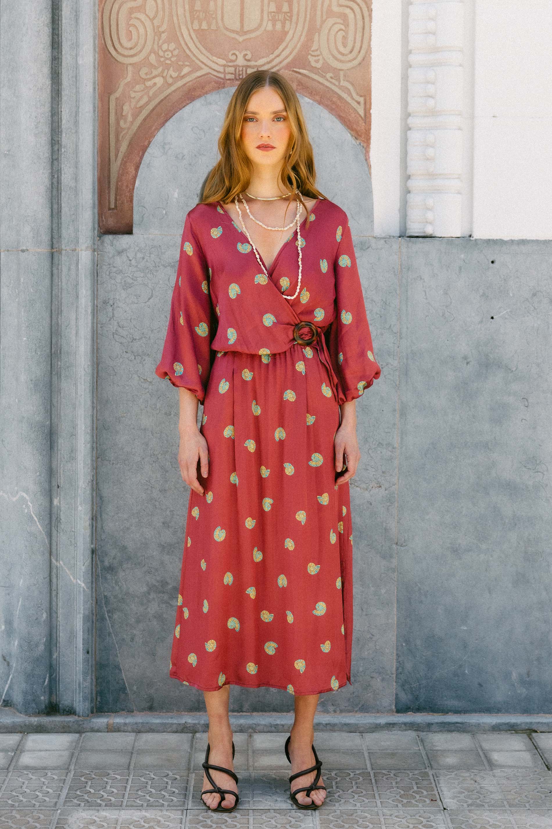 Vestido estampado burdeos ANCONA