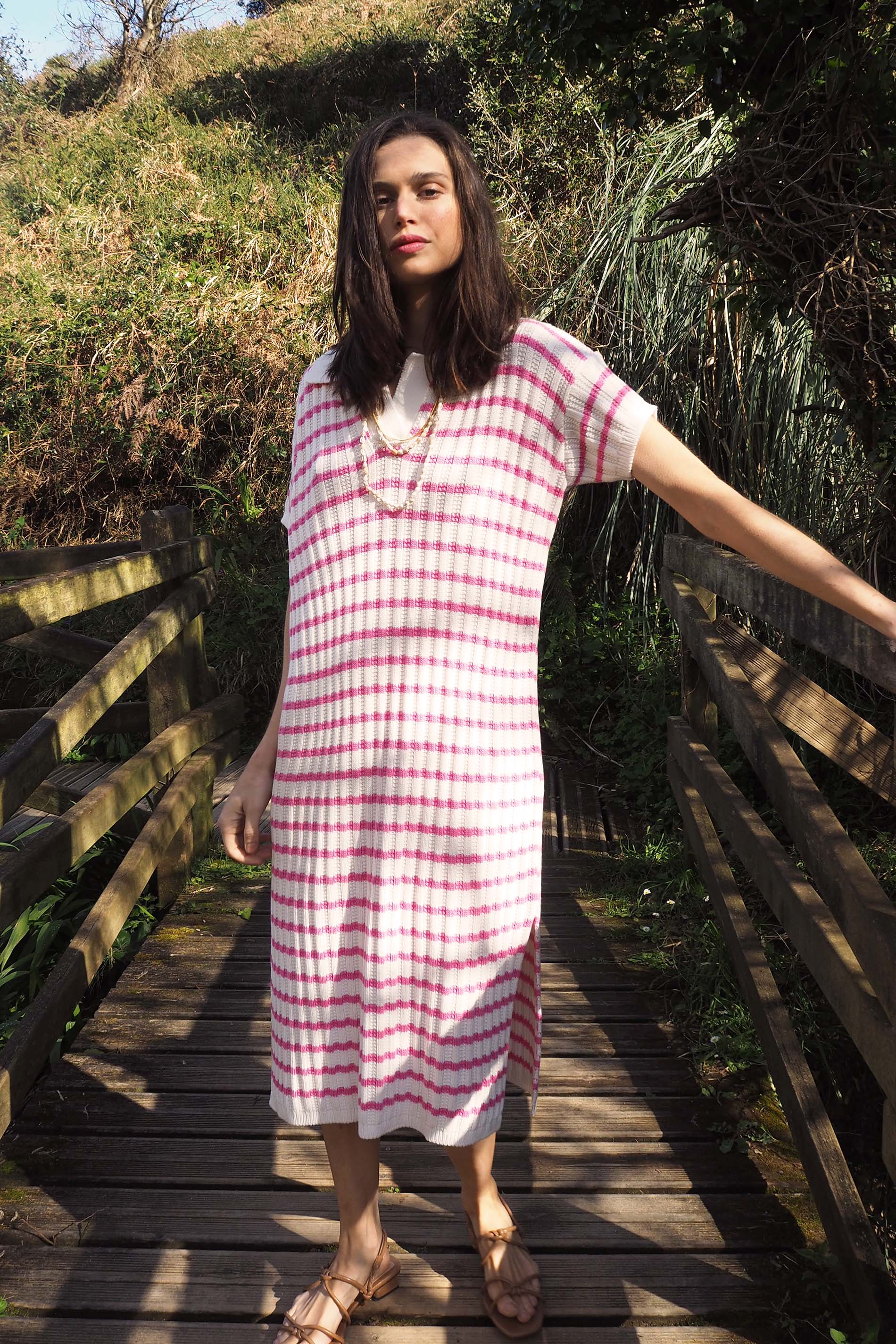 Vestido punto rayas fresa GENOVA