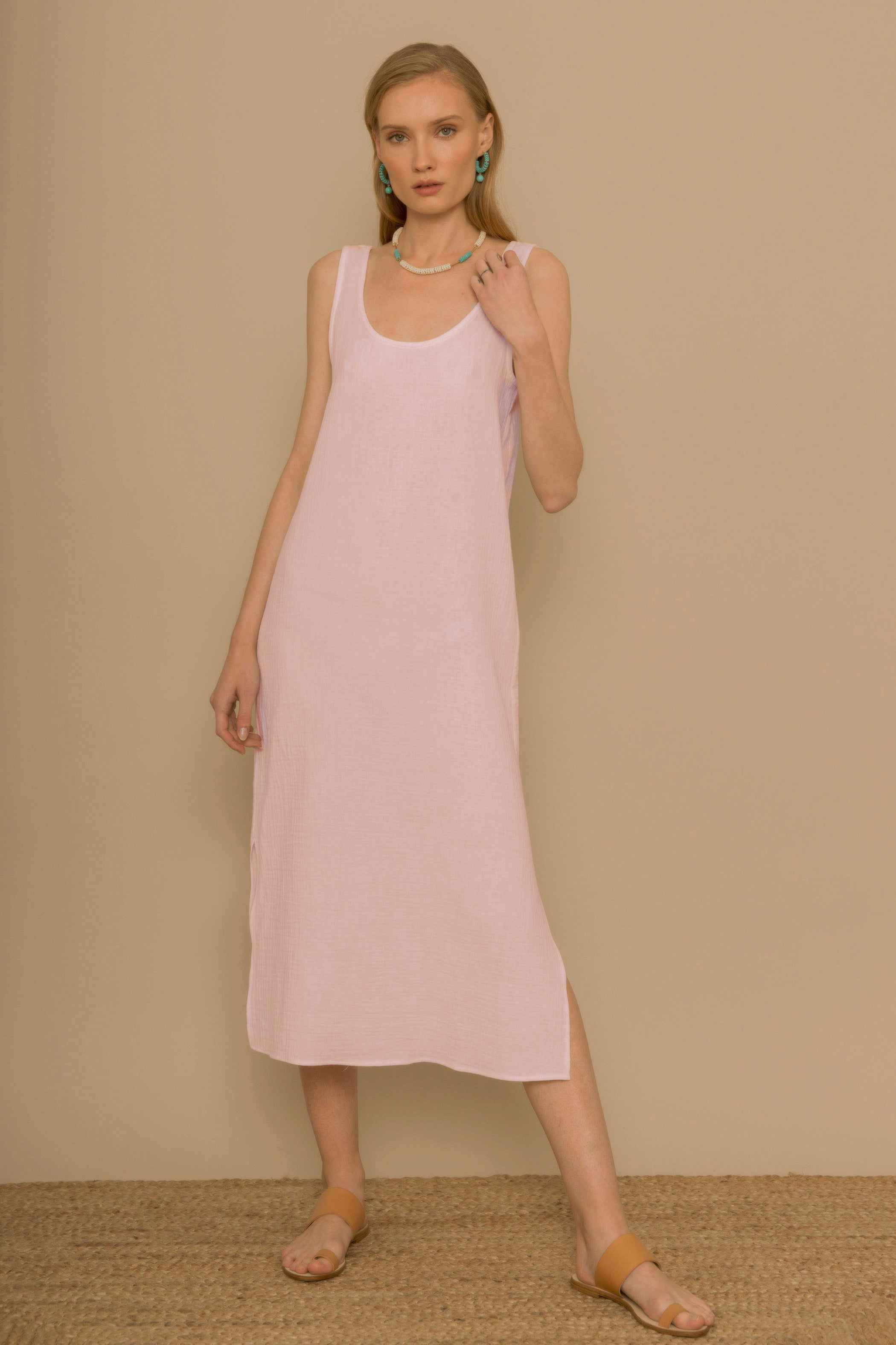 Organic cotton strappy dress PINK