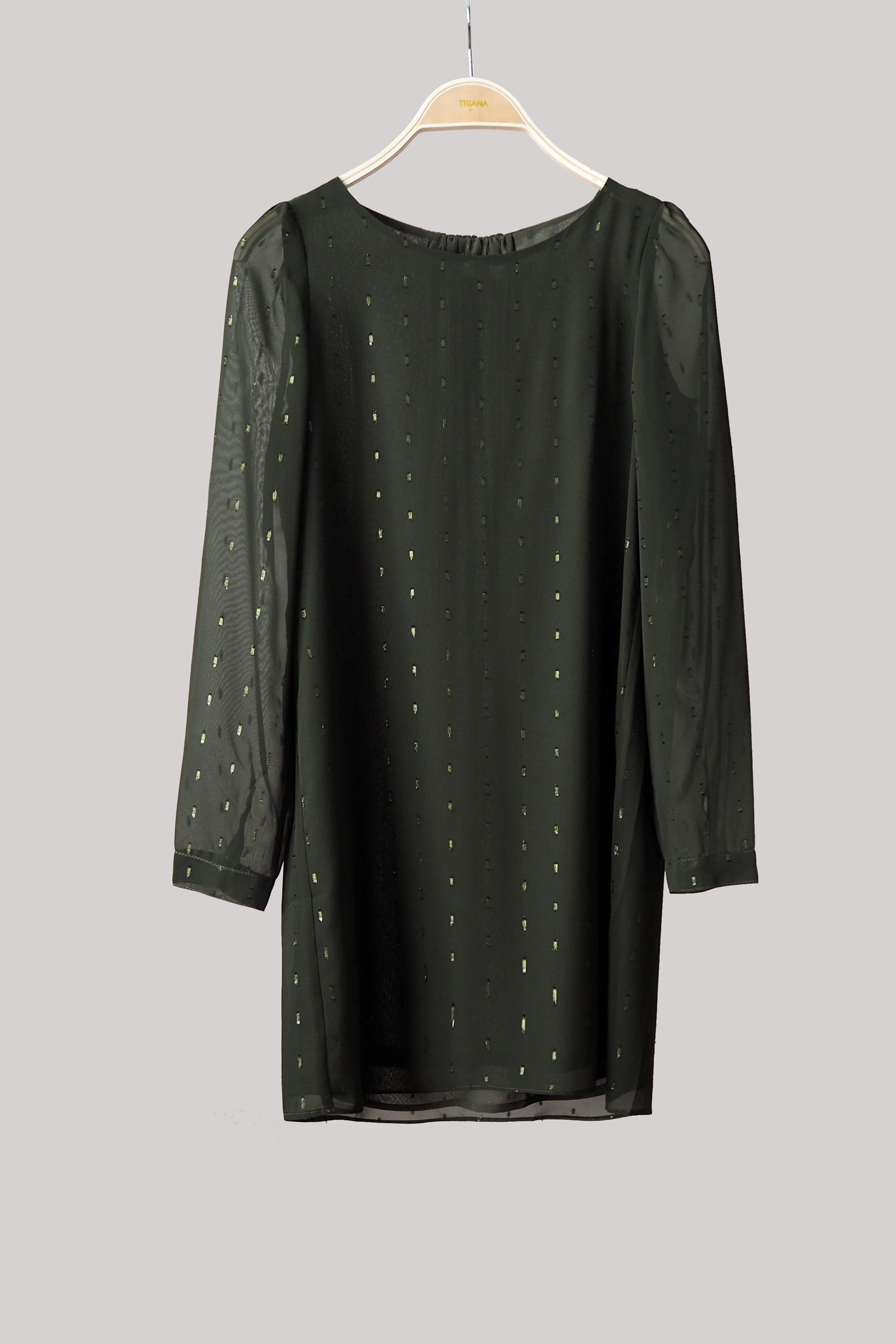 Vestido escote redondo verde brillo dorado