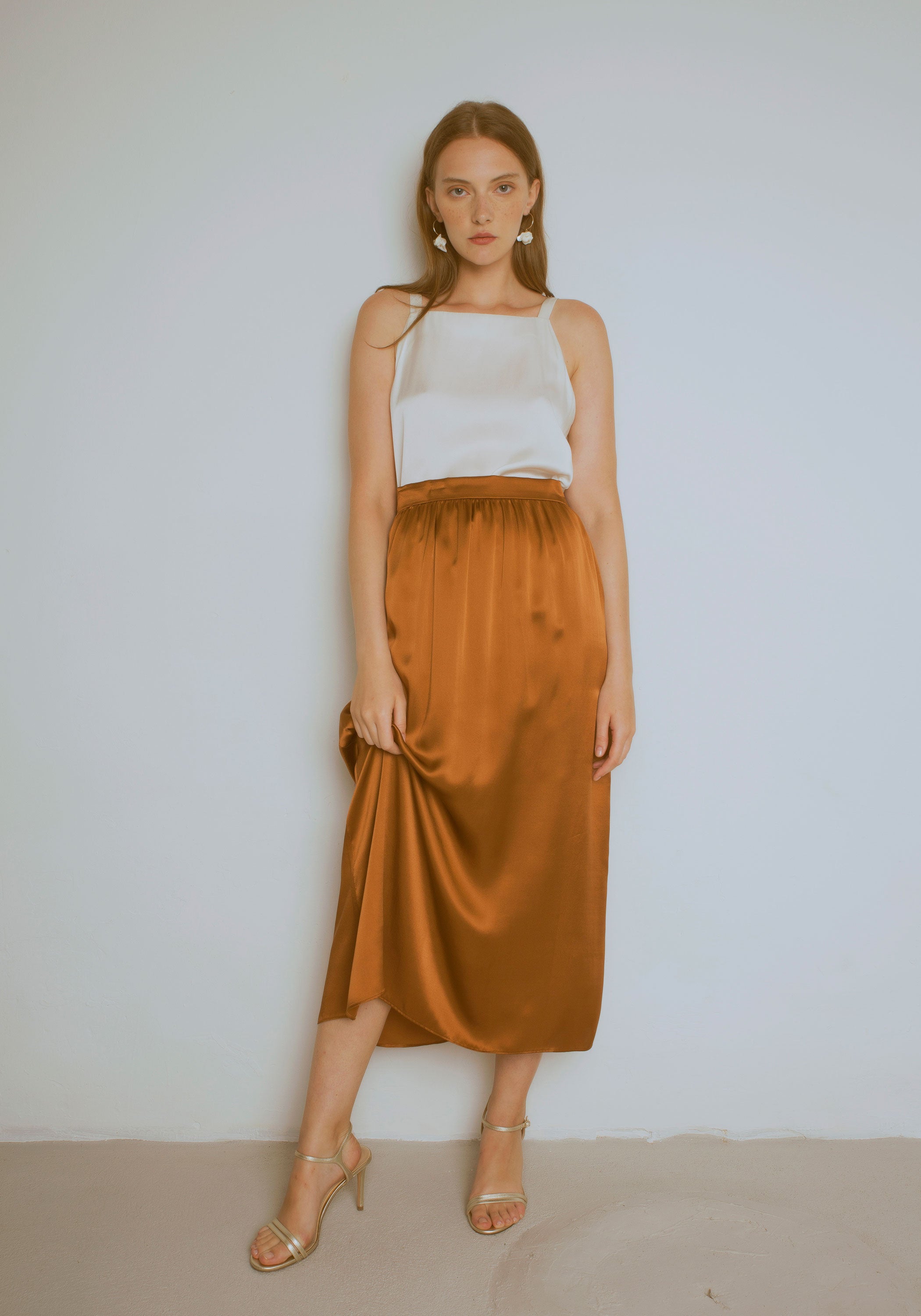 Tobacco silk skirt