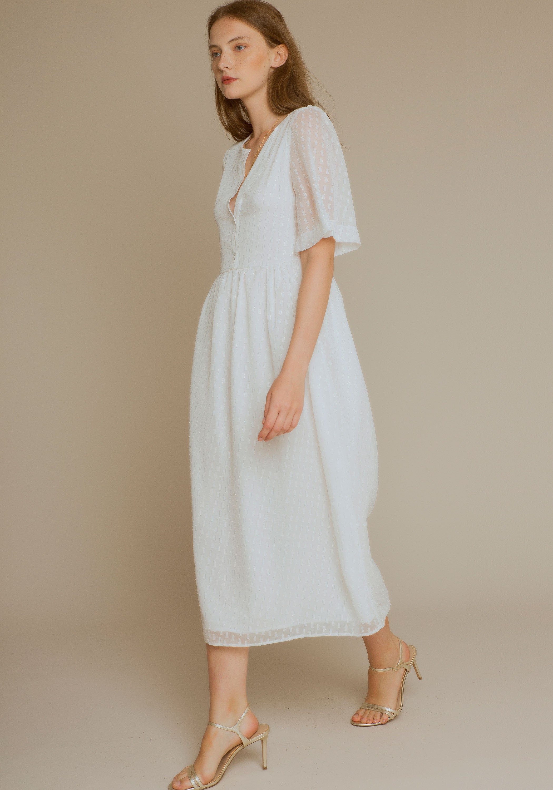 WHITE gold lurex midi dress