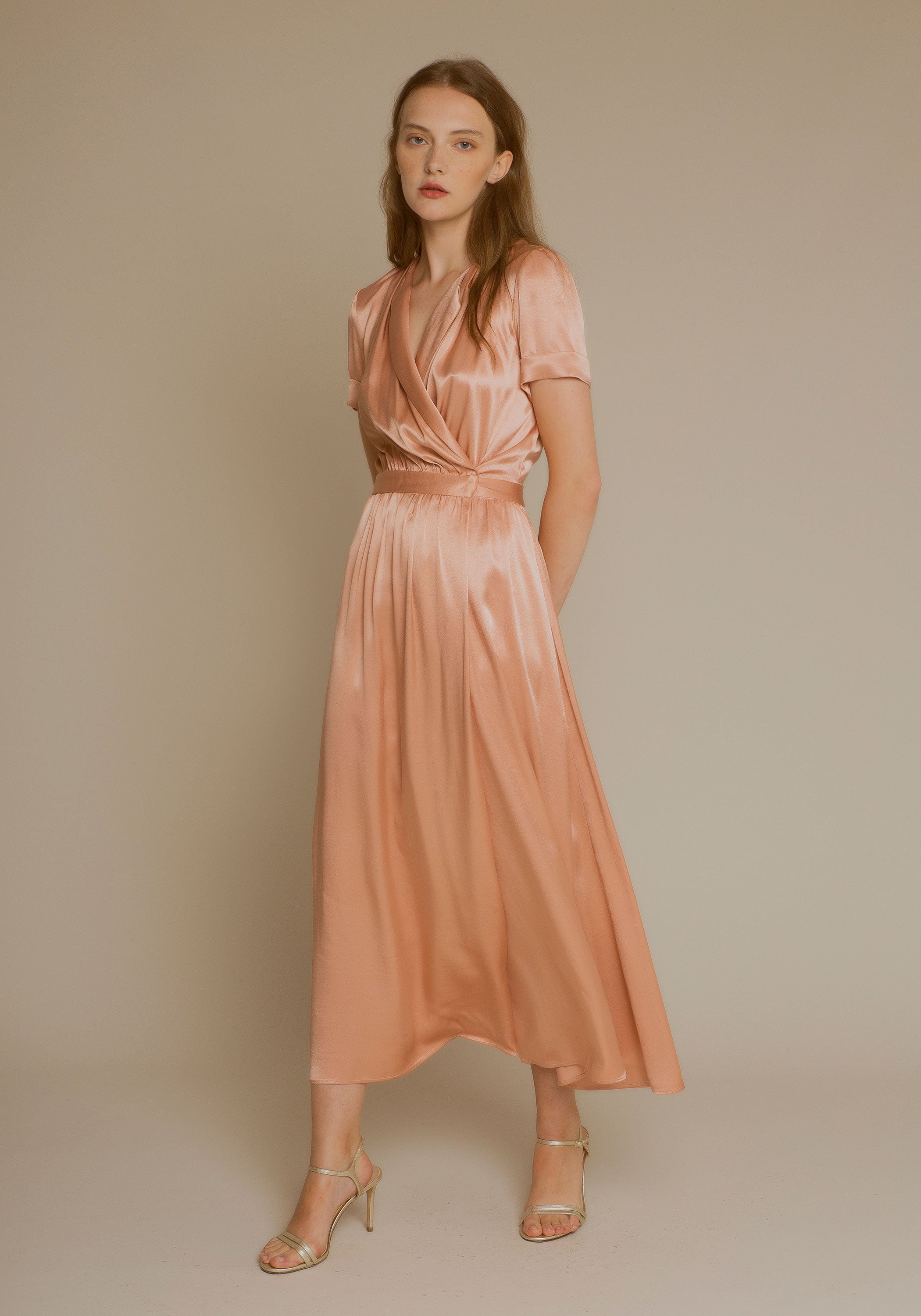 RED satin wrap dress