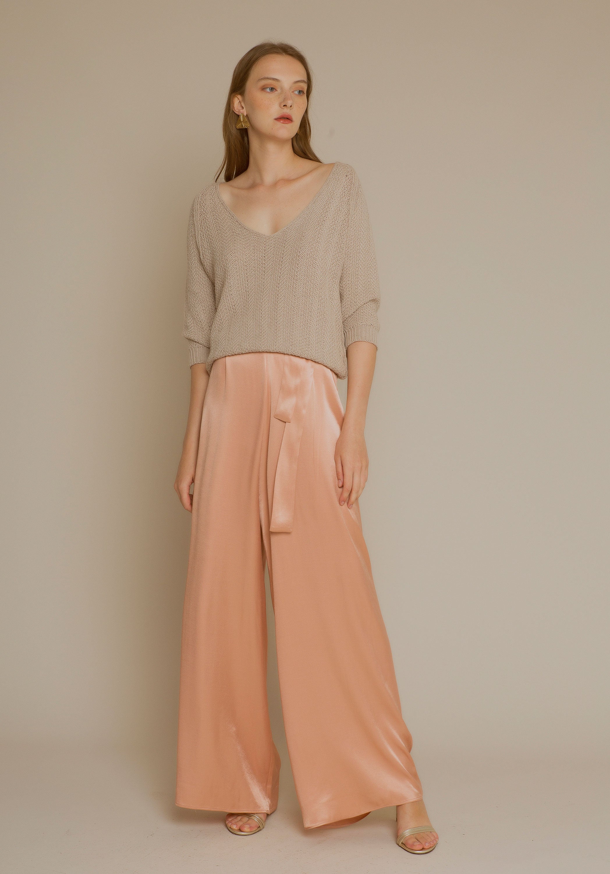 PALAZZO pink satin trousers