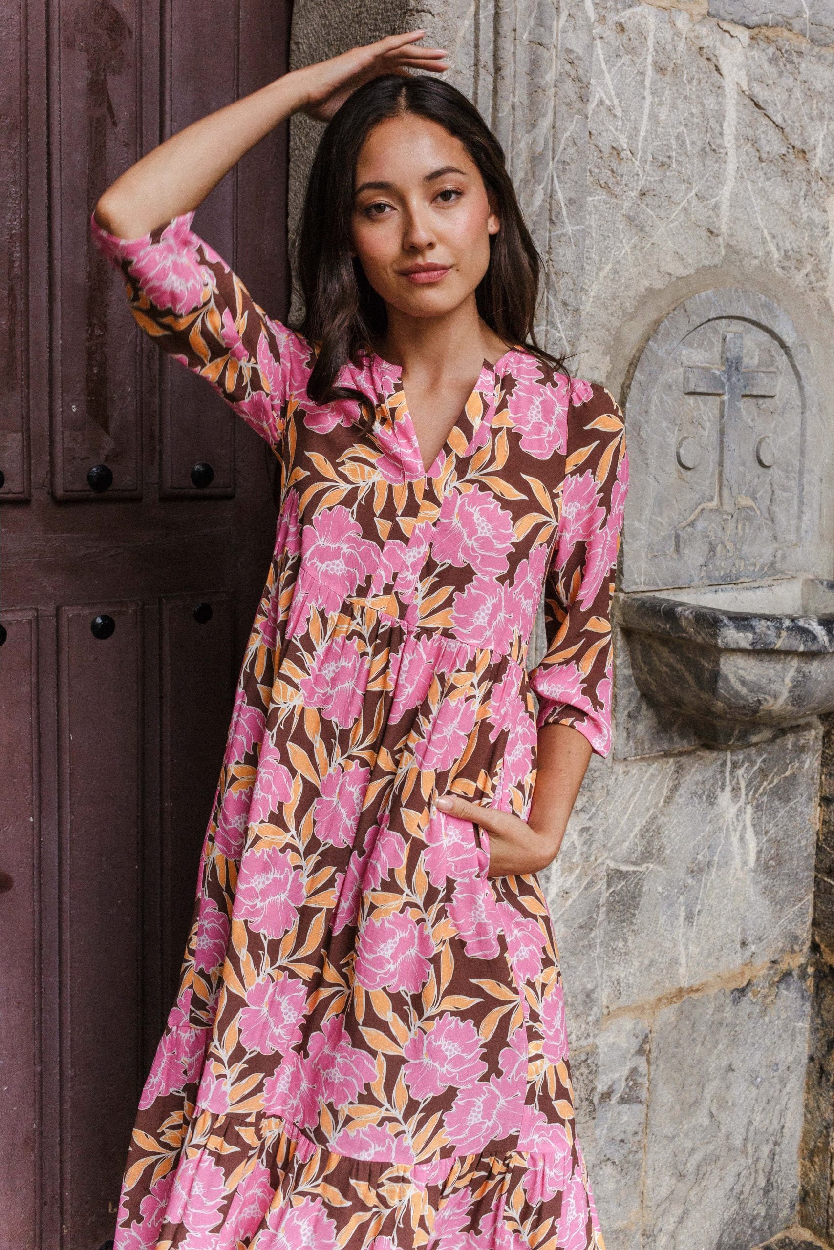 BROMELIA flower fuchsia dress
