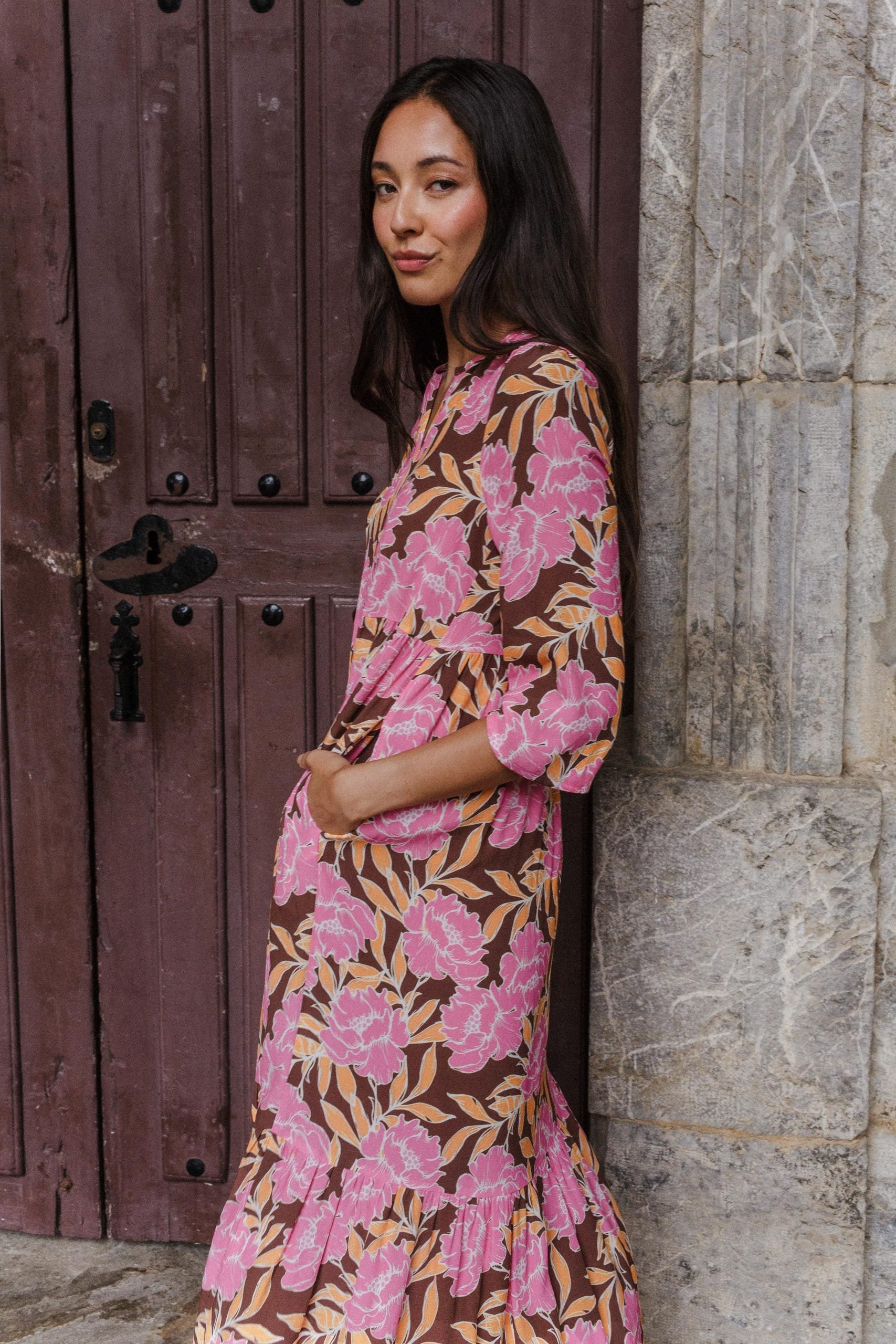 BROMELIA flower fuchsia dress