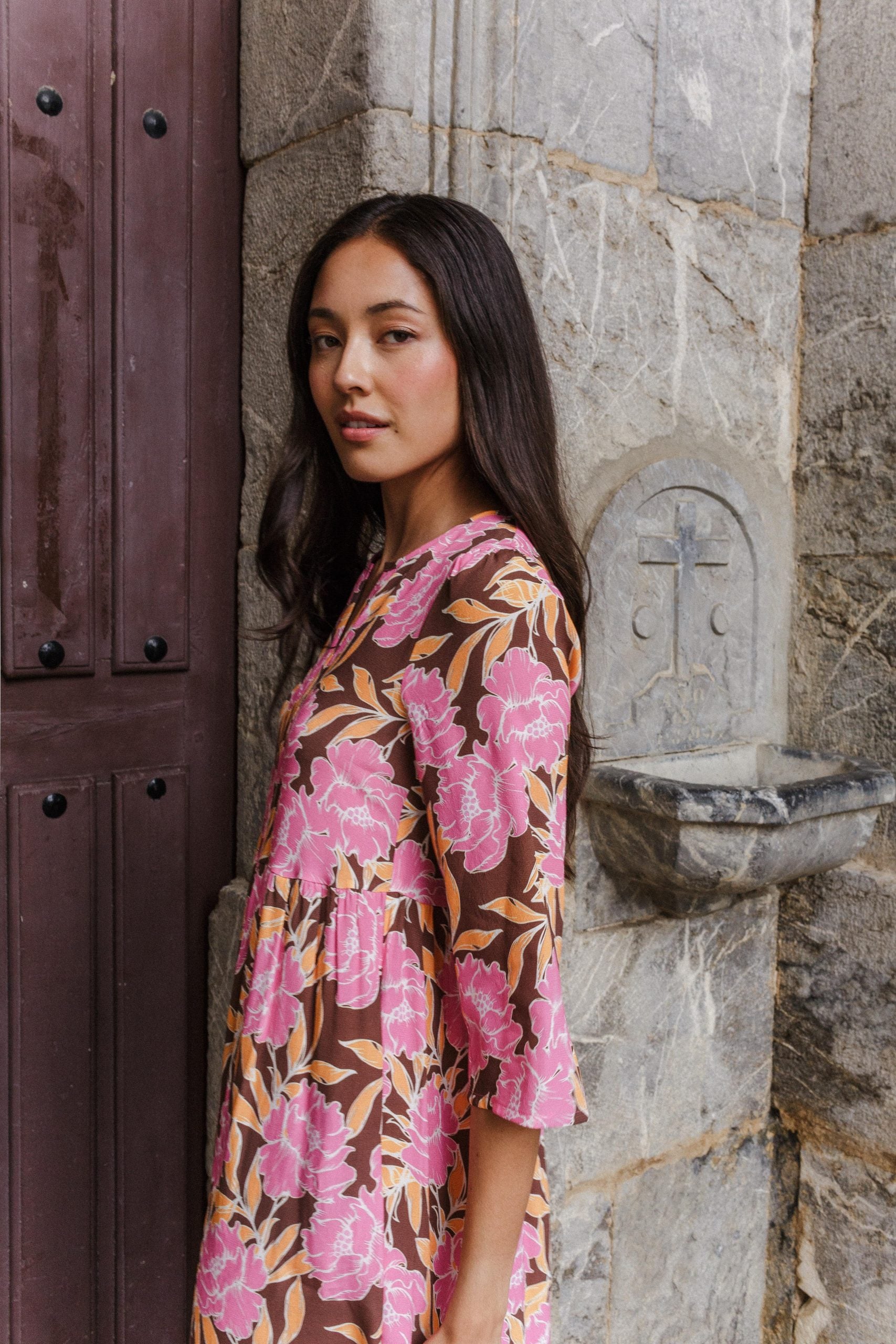 BROMELIA flower fuchsia dress